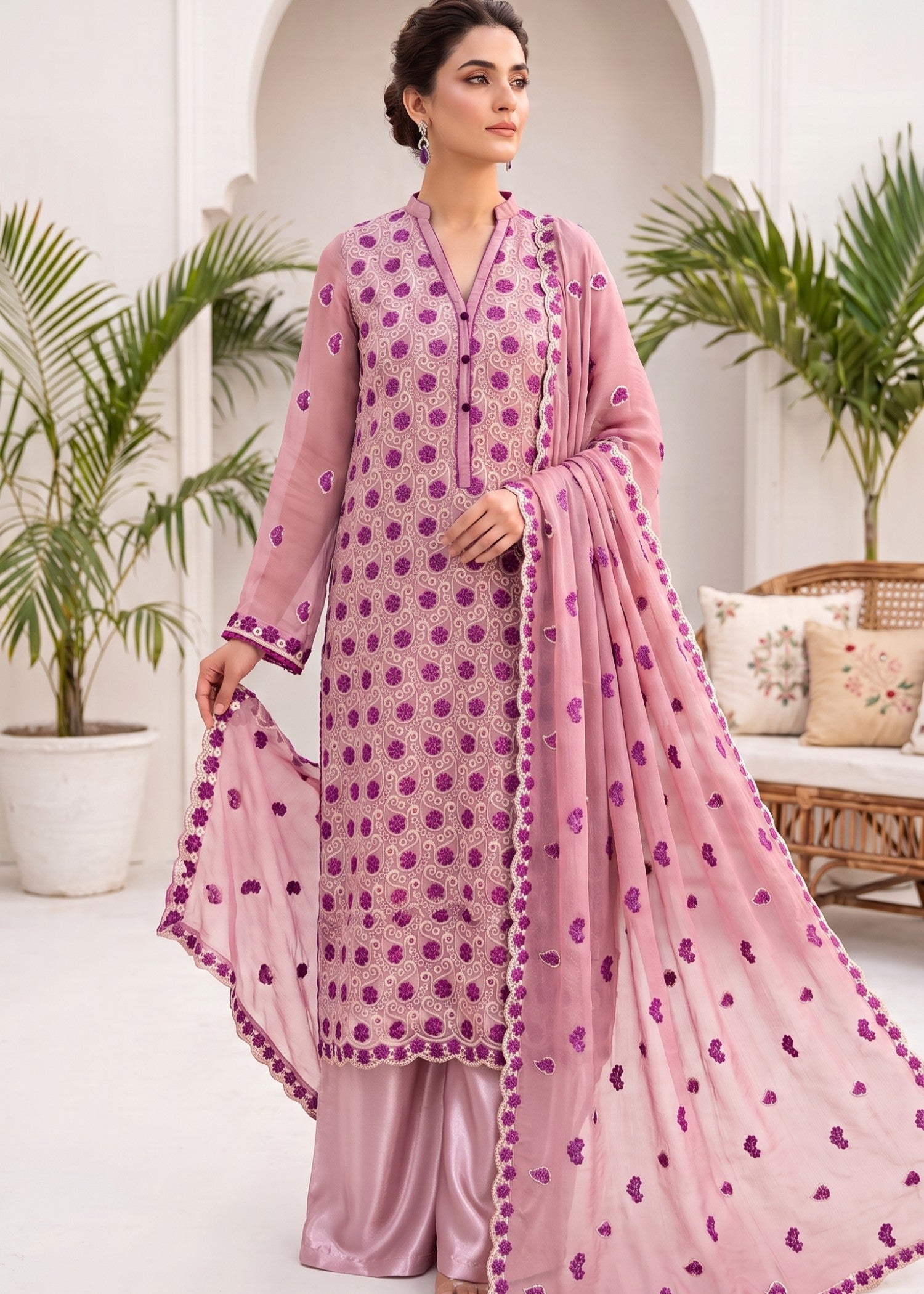 organza Kurta Set in Mauve pink