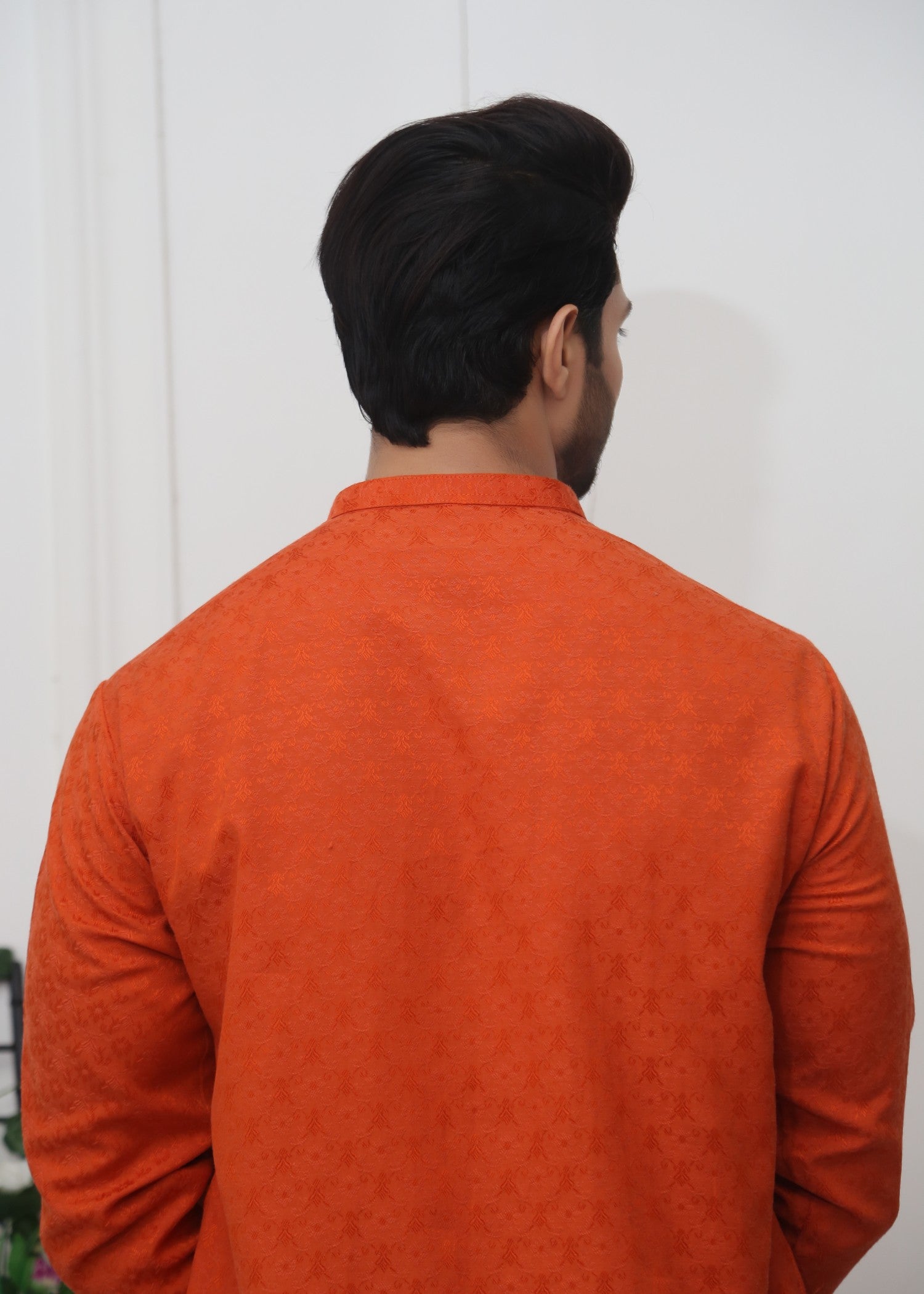 cotton jamawar Kurta in Rust orange