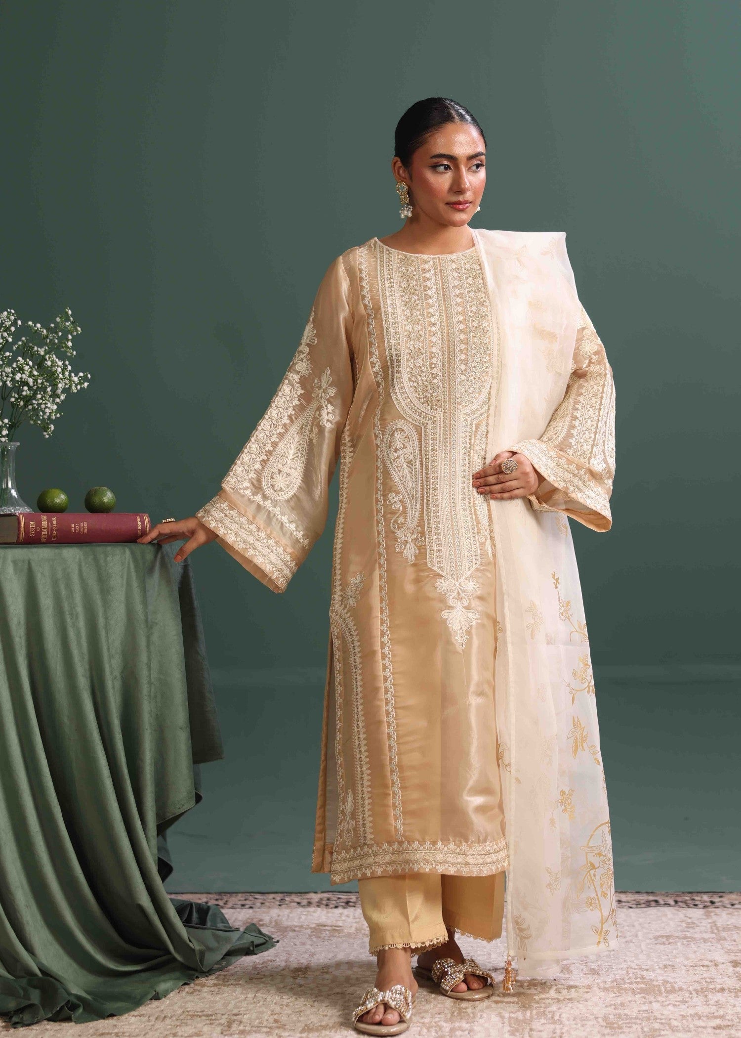 tussar silk Kurta Set in Cream