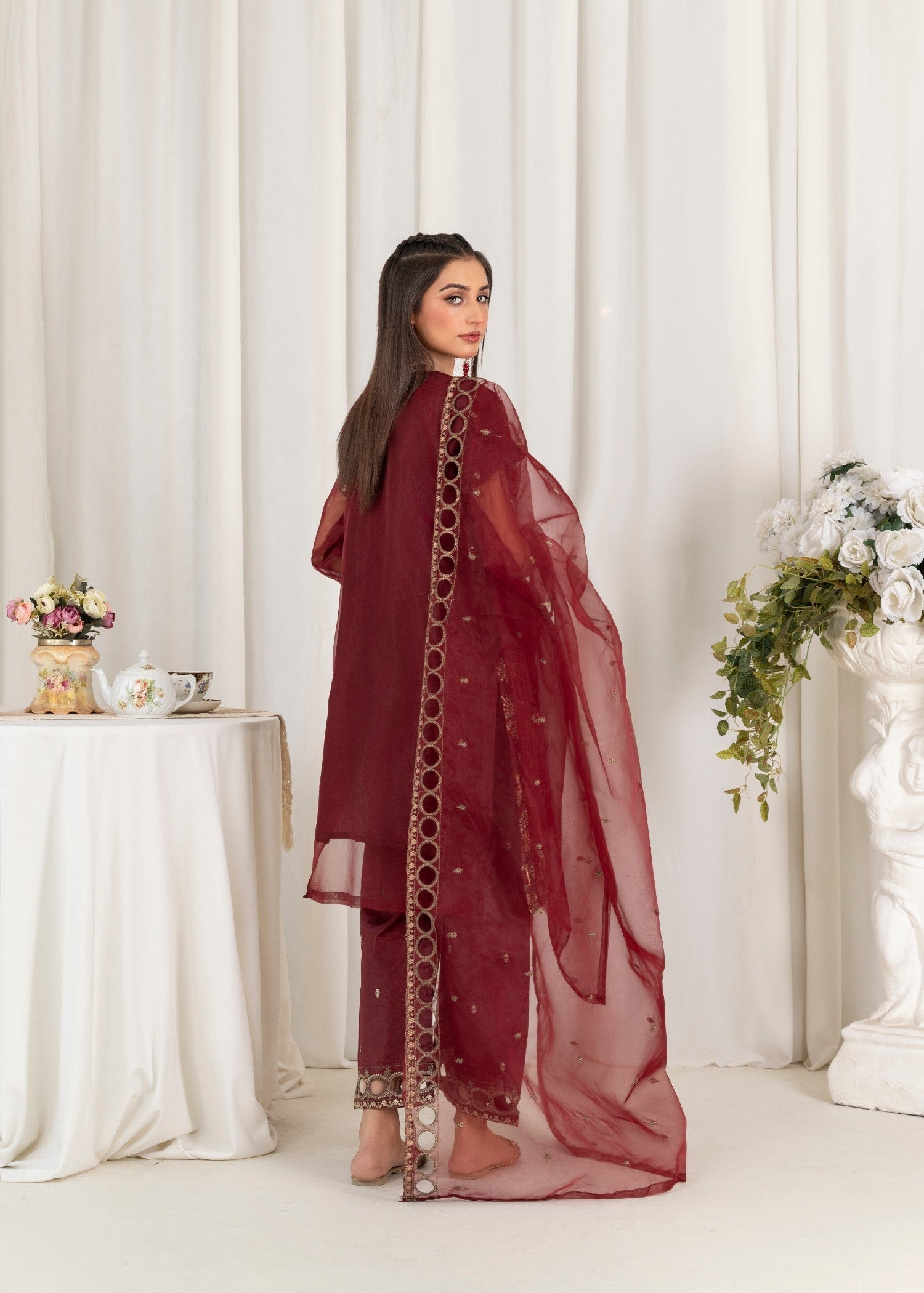 organza Kurta Set in Burgundy