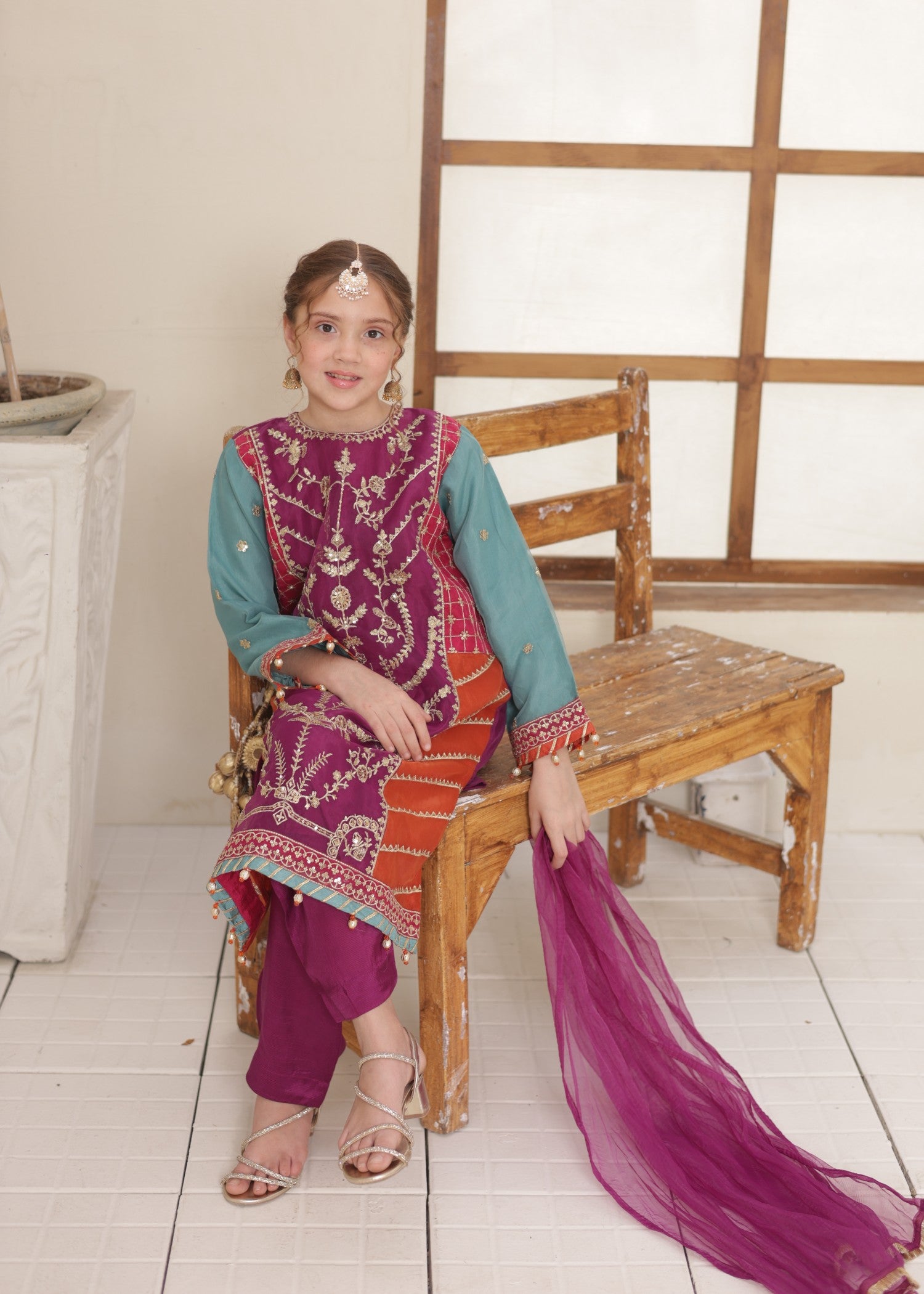 organza Kurta Set in Magenta