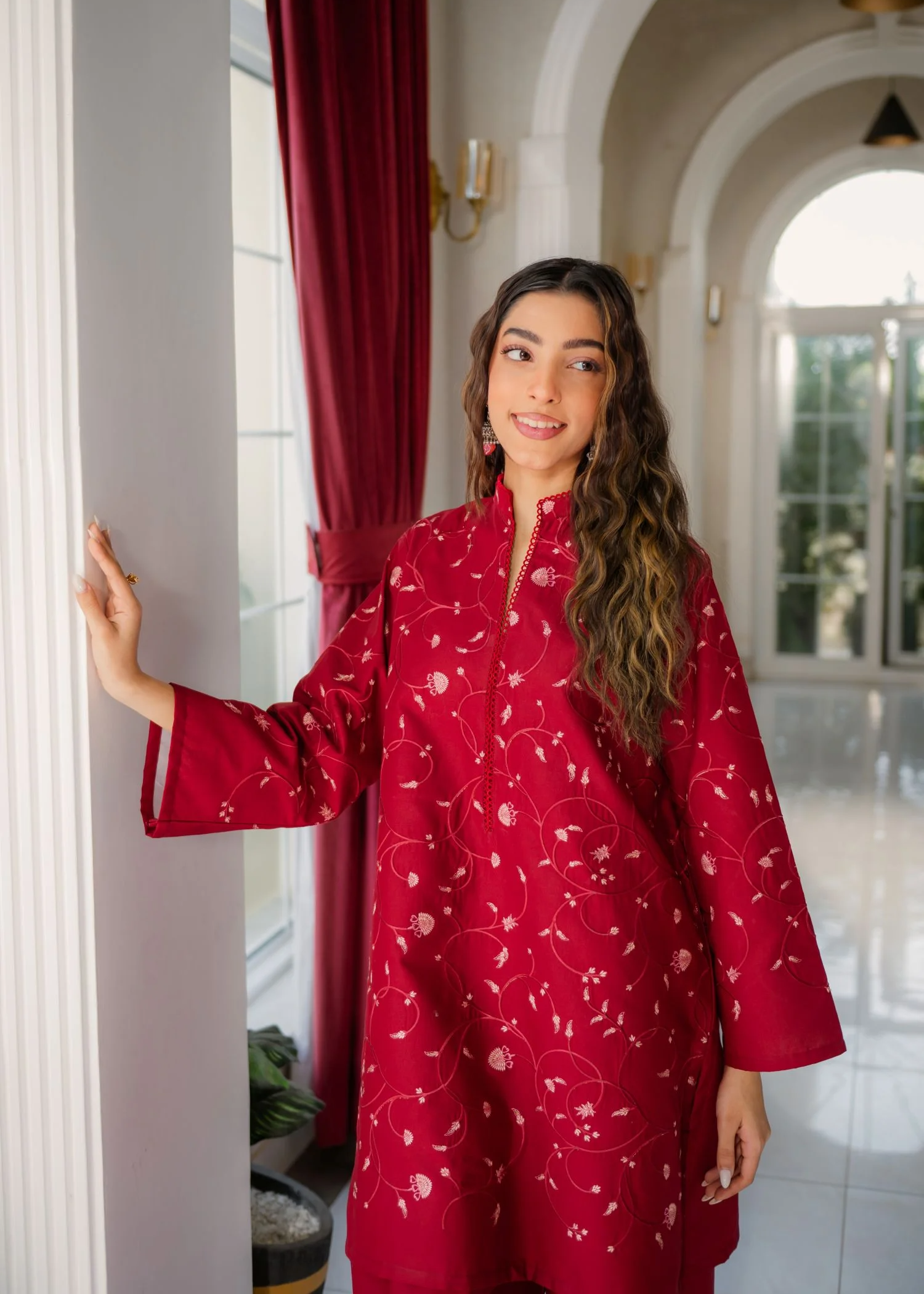 pure cotton Kurta Set in Spicy red