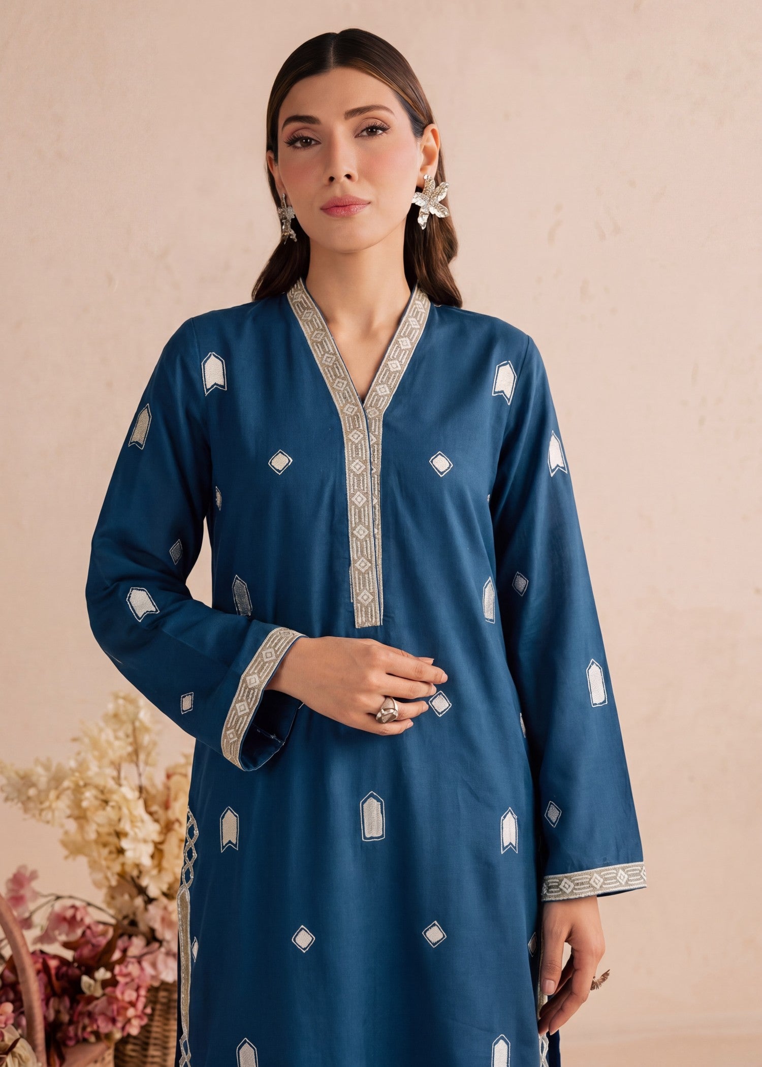 khaddar Kurta Set in Steel blue