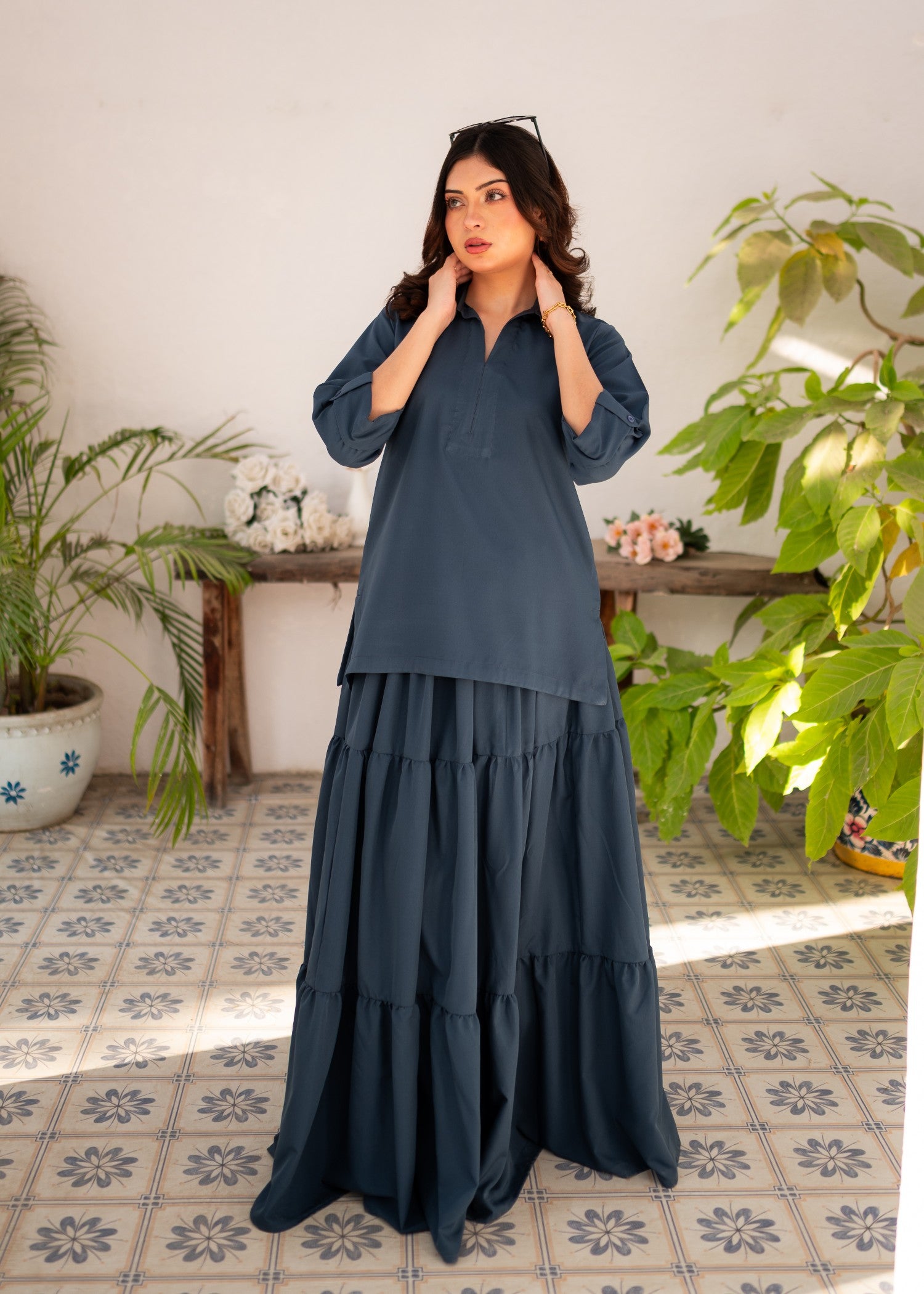 poly grip Skirt in Steel blue