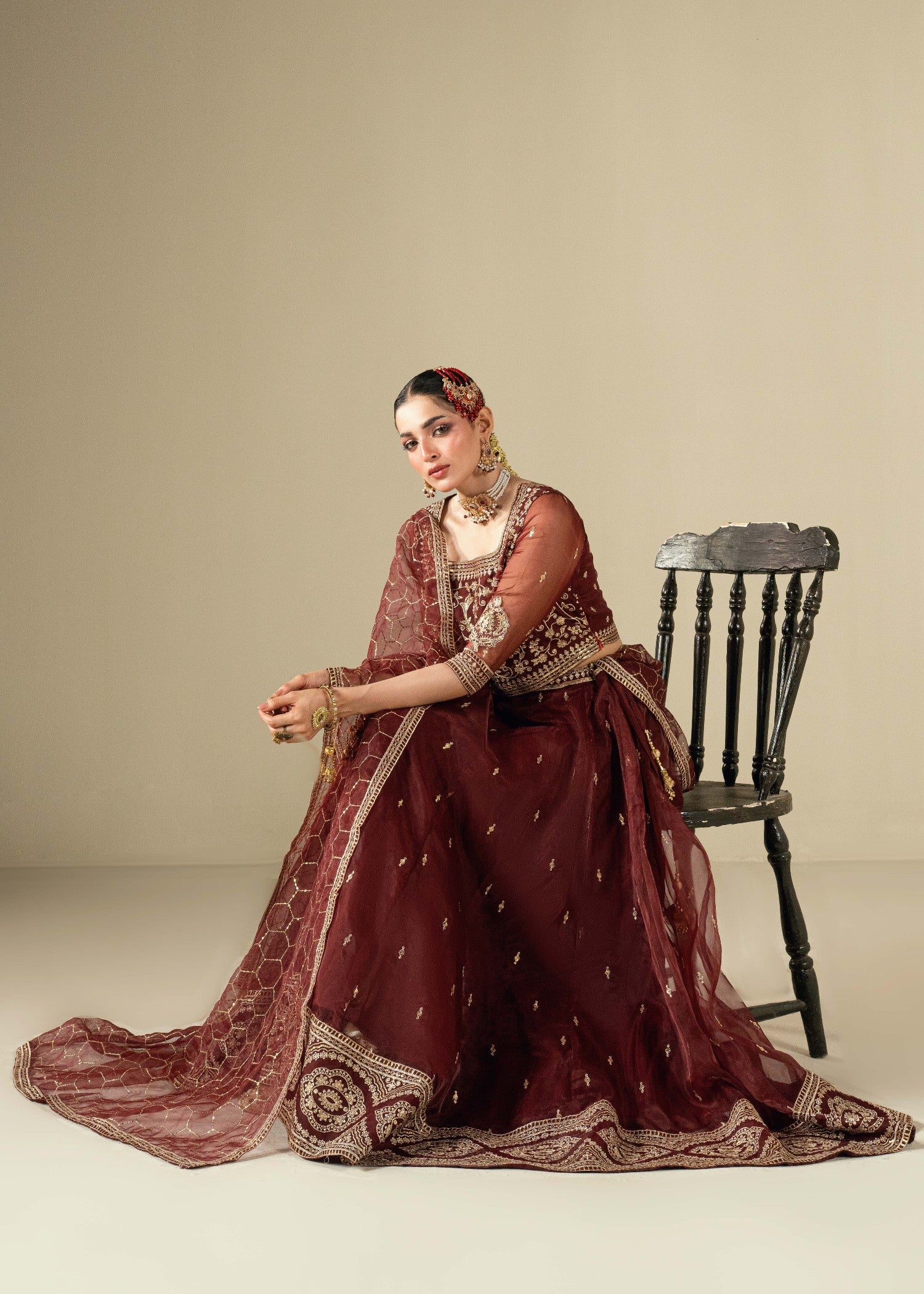organza Lehenga in Maroon