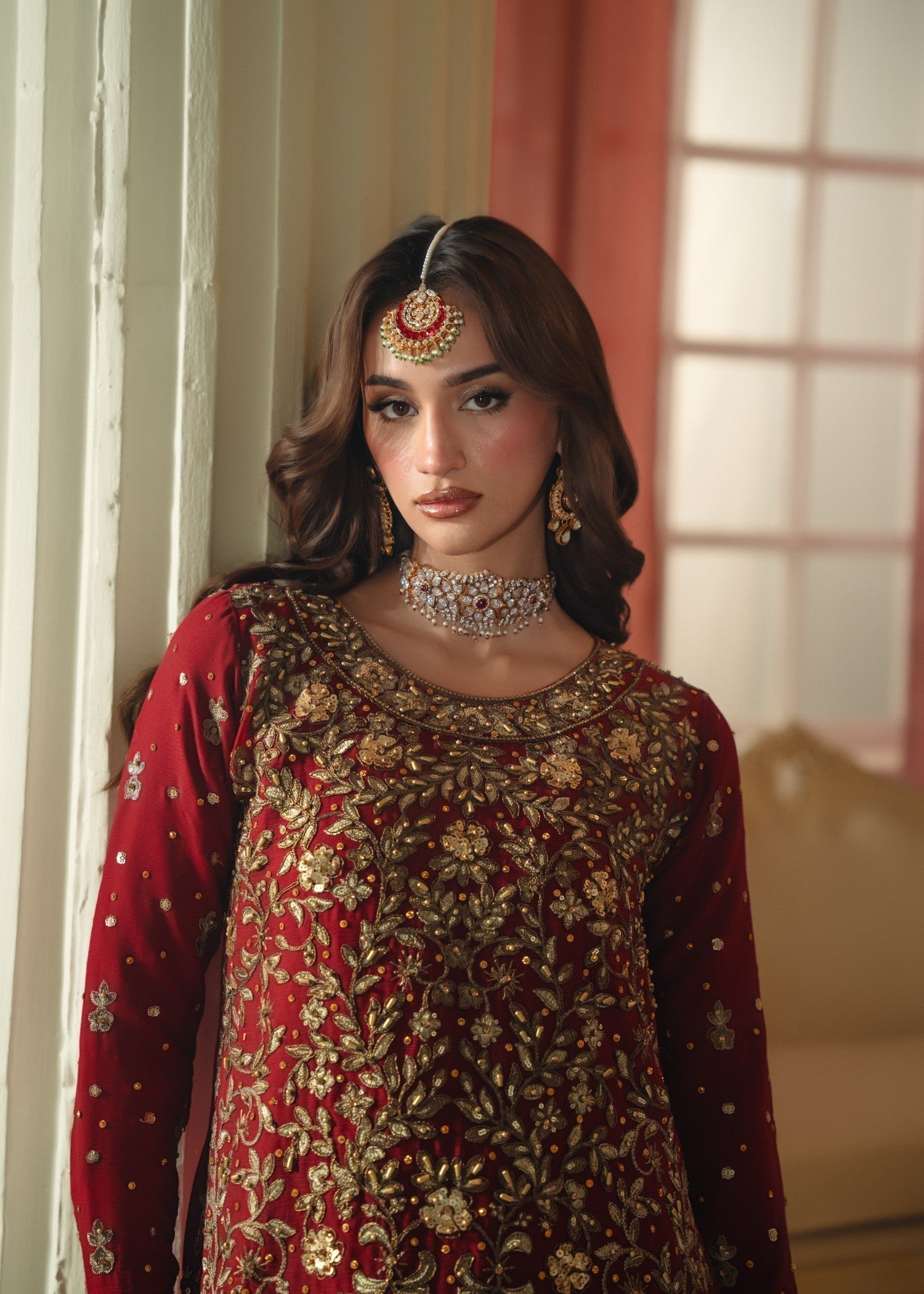 chiffon Lehenga in Maroon