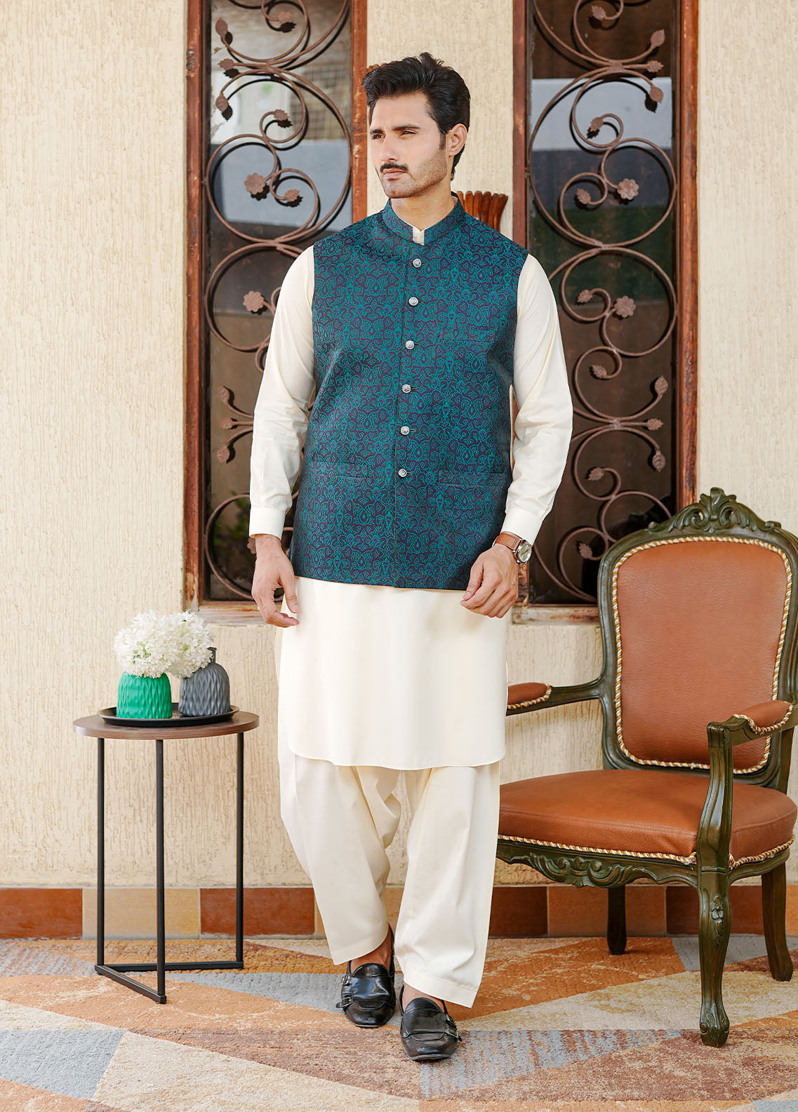 banarasi jamawar Waistcoat in Multi