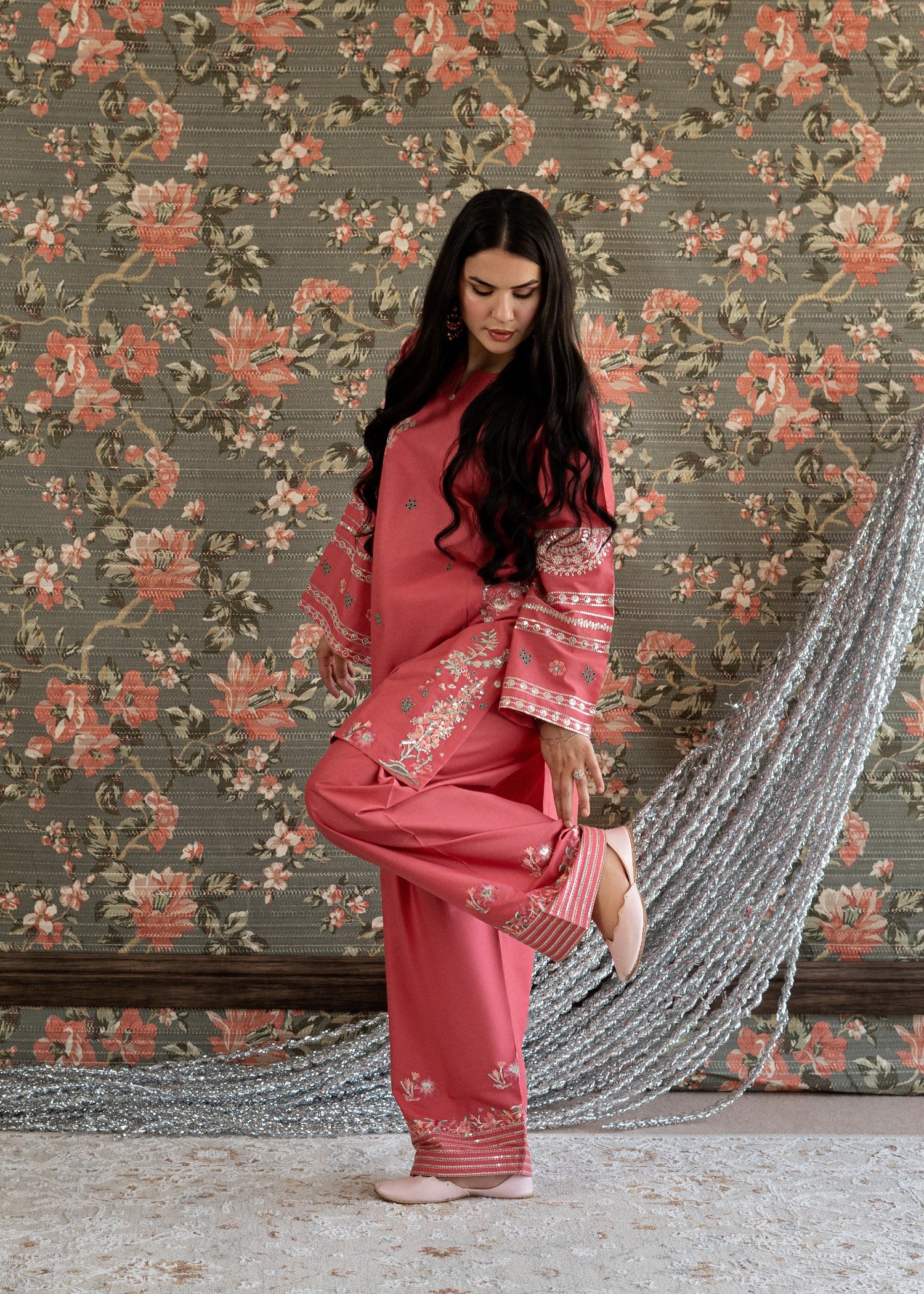 lawn Kurta Set in Chili red