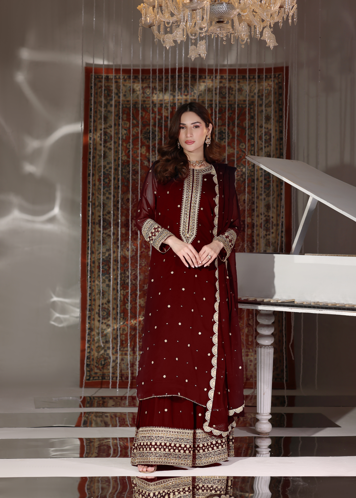 pk chiffon Lehenga in Maroon