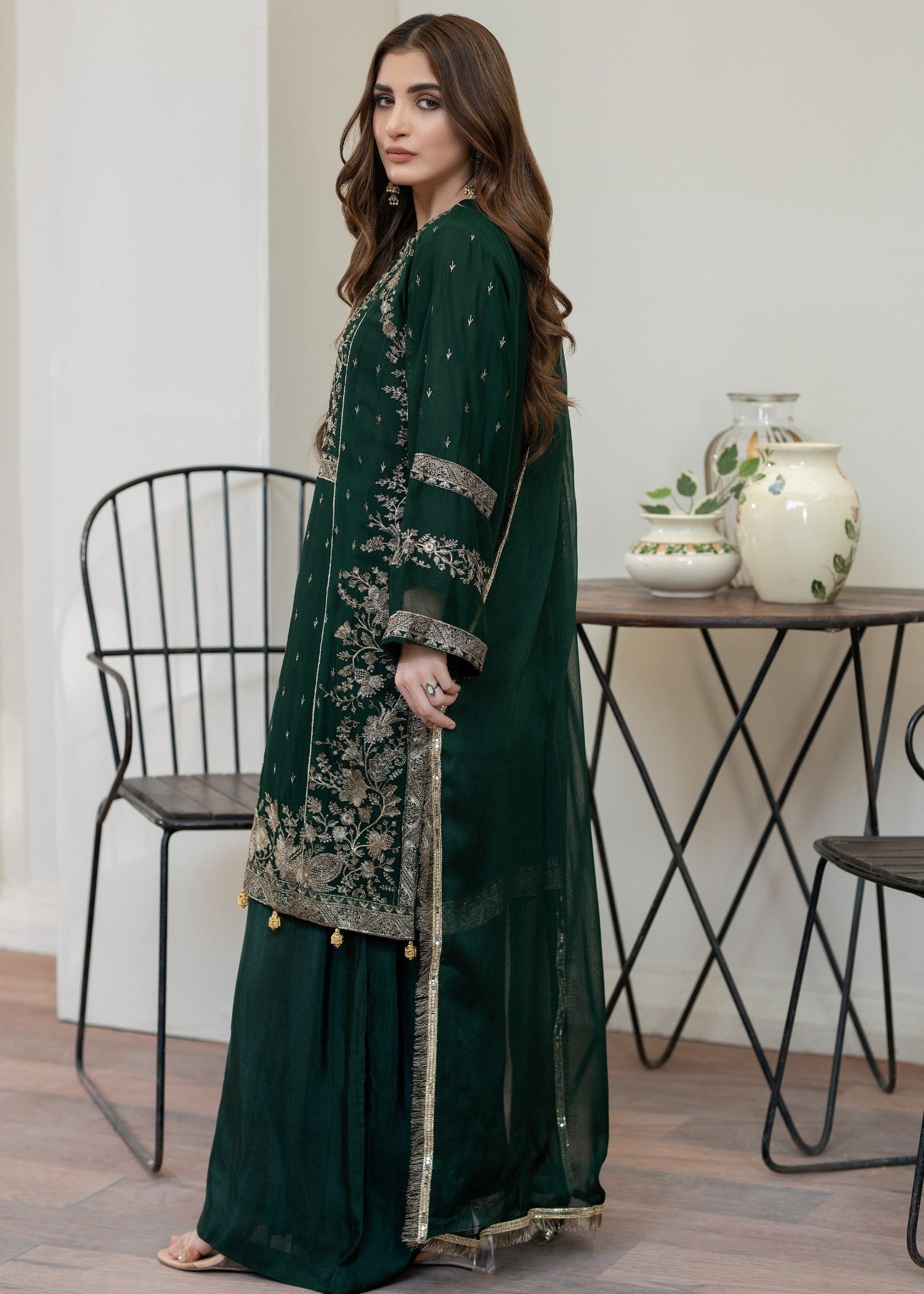 chiffon Kurta Set in Green