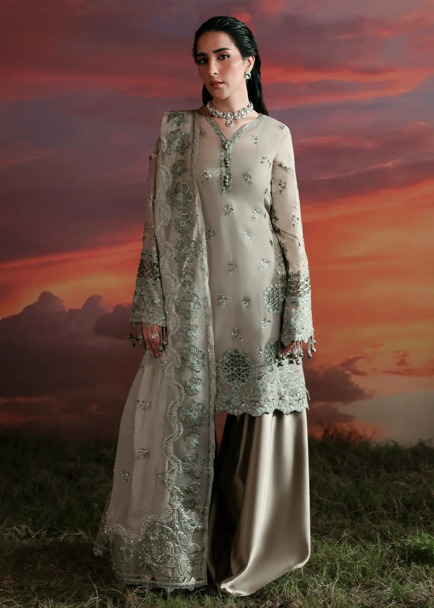 chiffon Sharara in Moss green