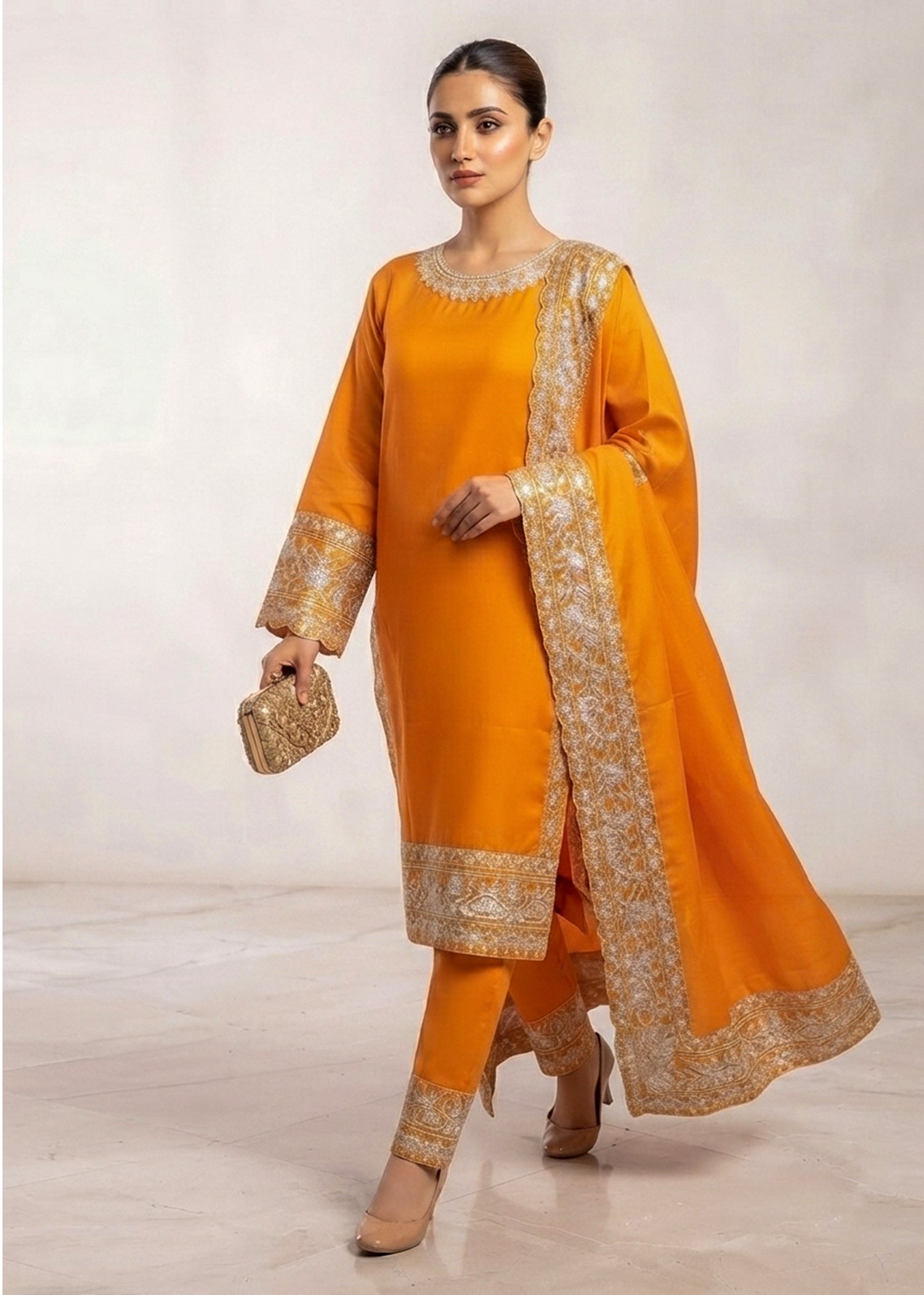 chiffon Kurta Set in Orange