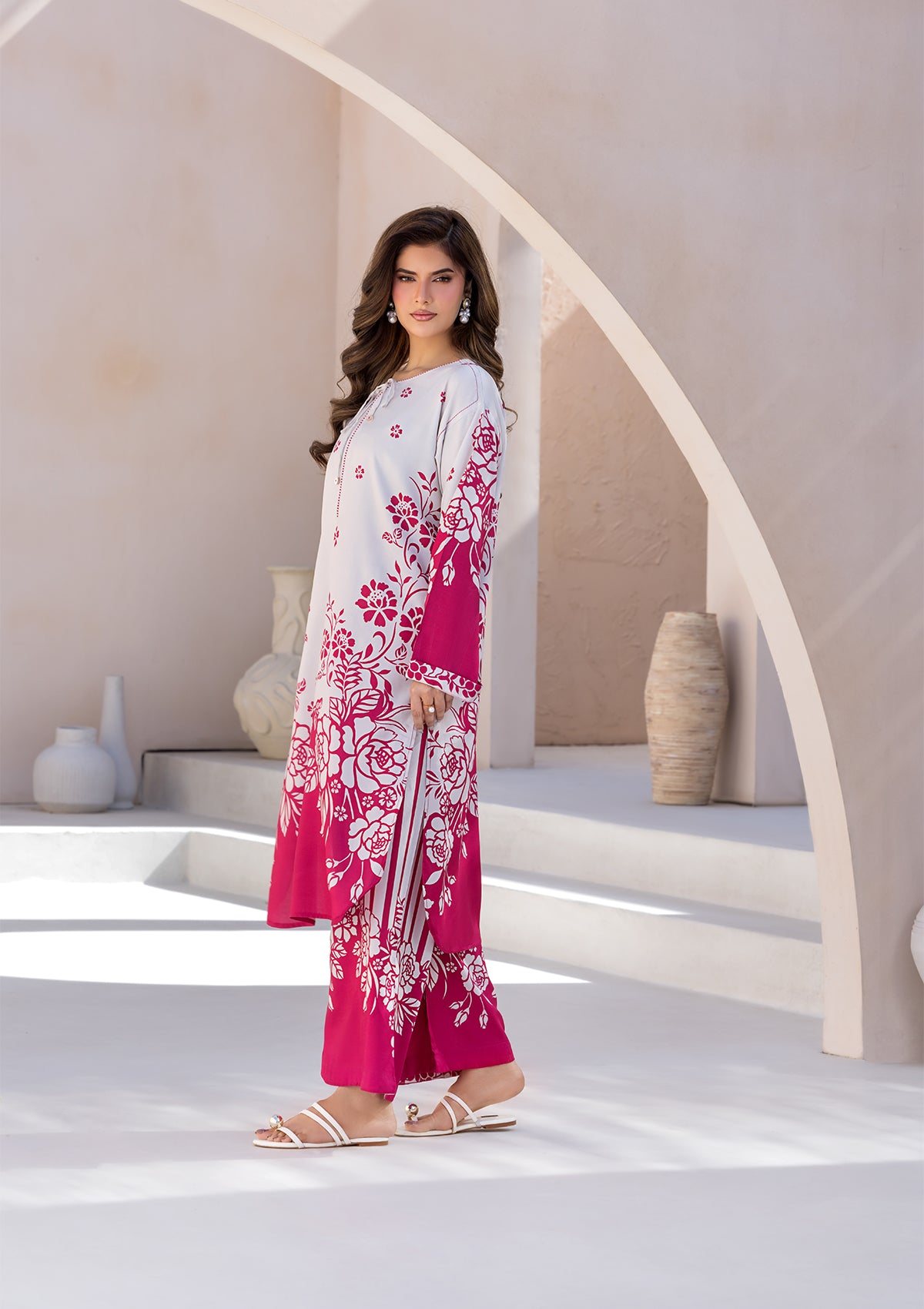 lawn Kurta Set in Beige