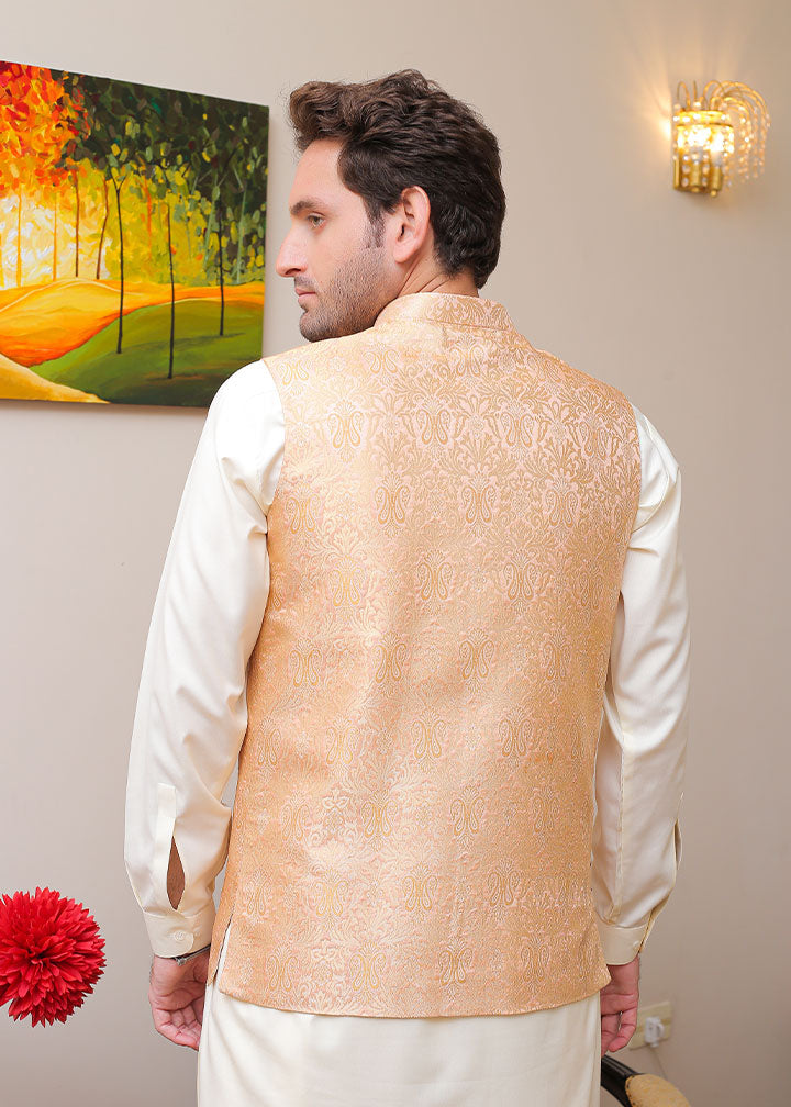 banarsi silk Waistcoat in Peach pink