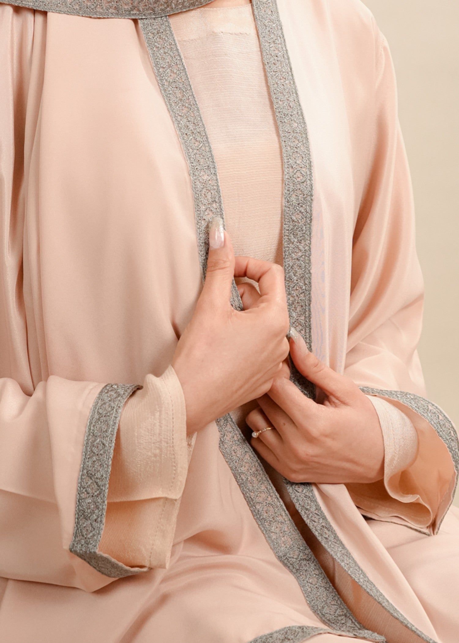 crepe silk Abaya in Peach pink