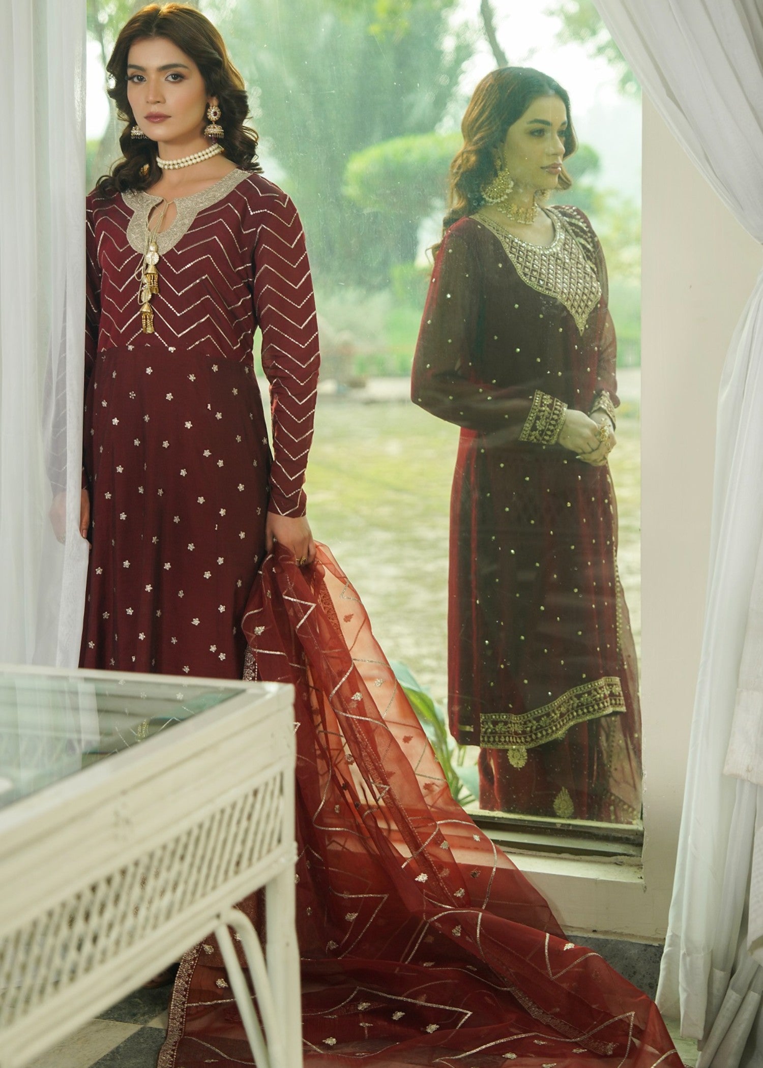 paper lawn Pishwas in Maroon