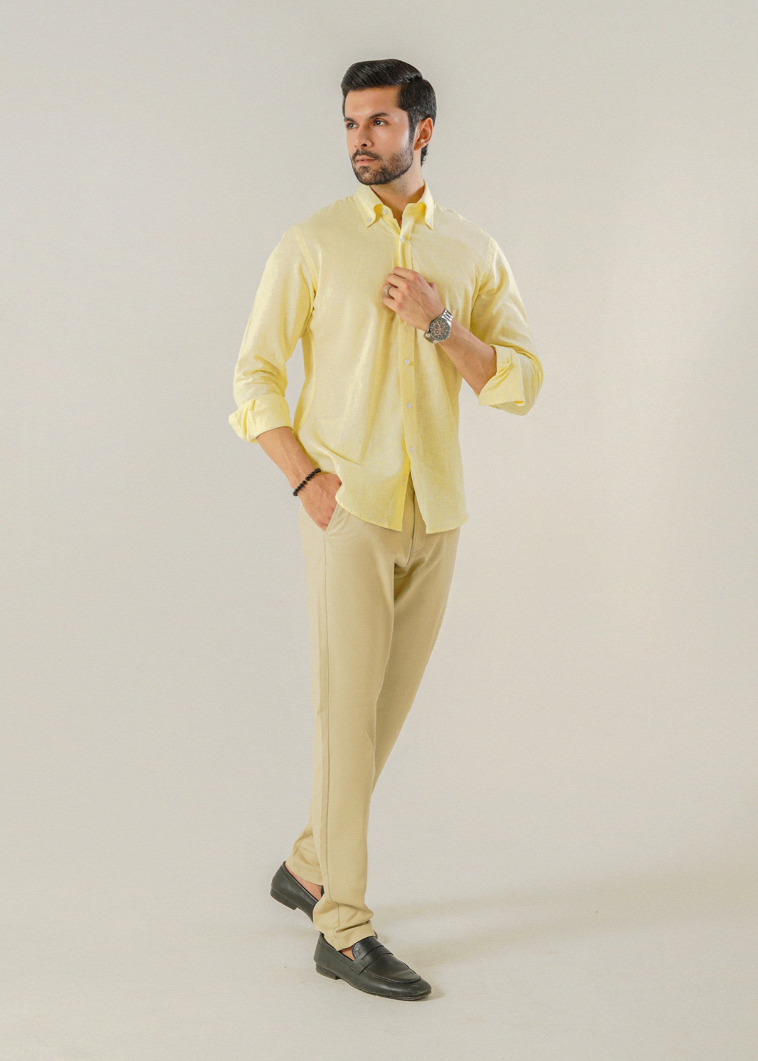 linen Casual Shirt in Pale yellow