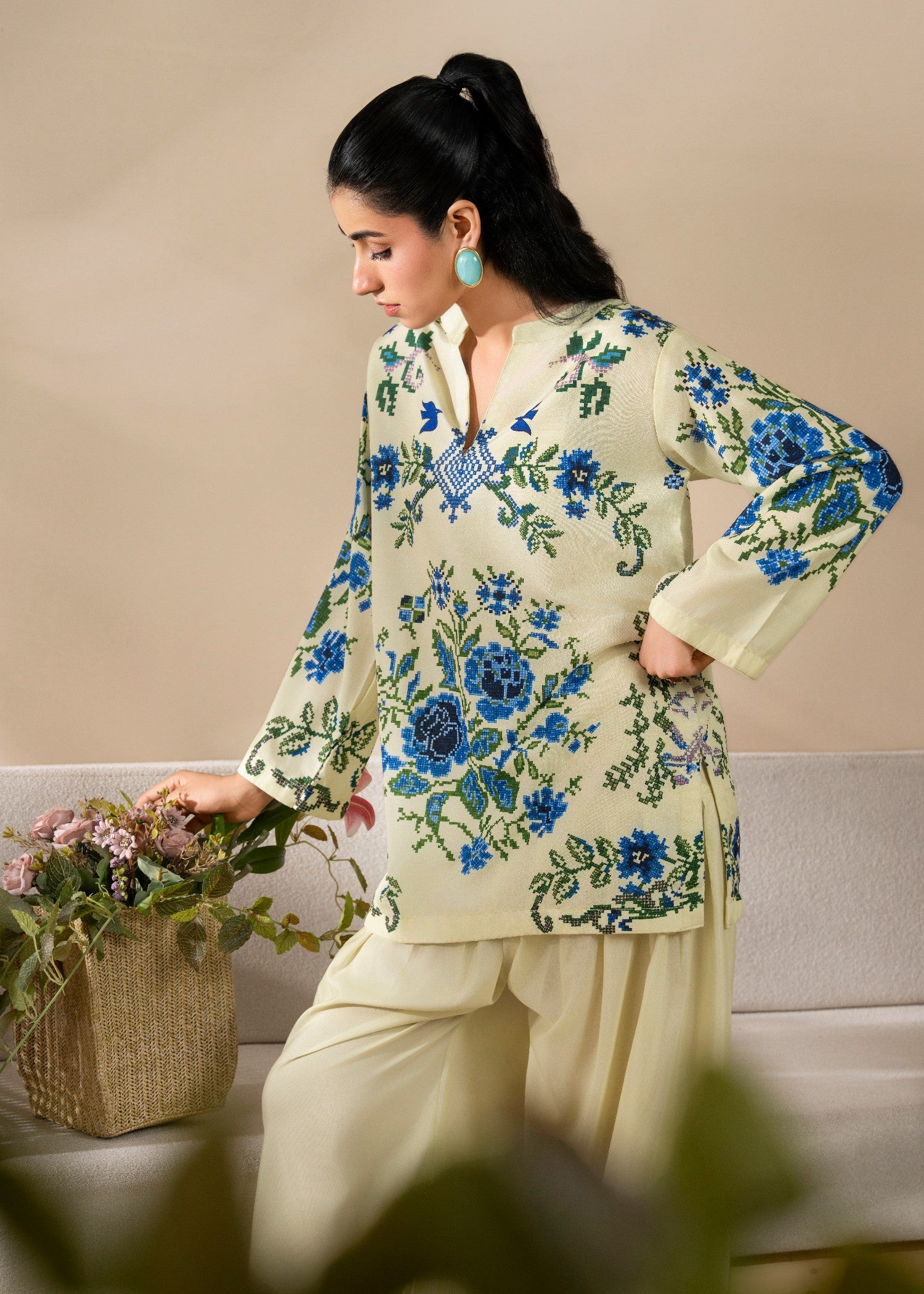 poly lawn Kurta Set in Butter