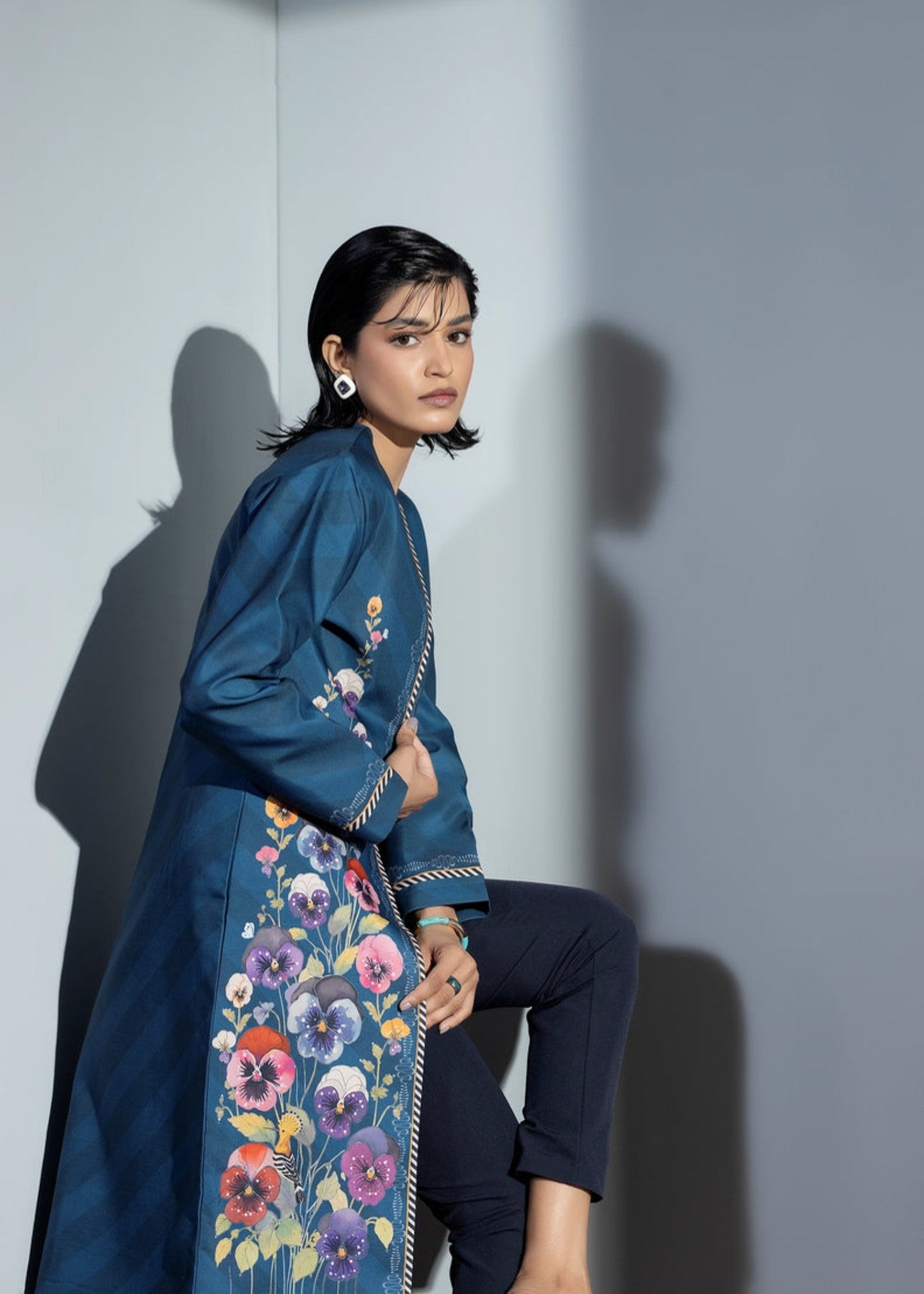 blended cambric Coat in Ocean blue