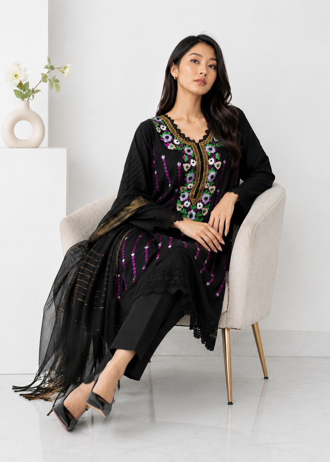 lawn cotton Unstitched in Black