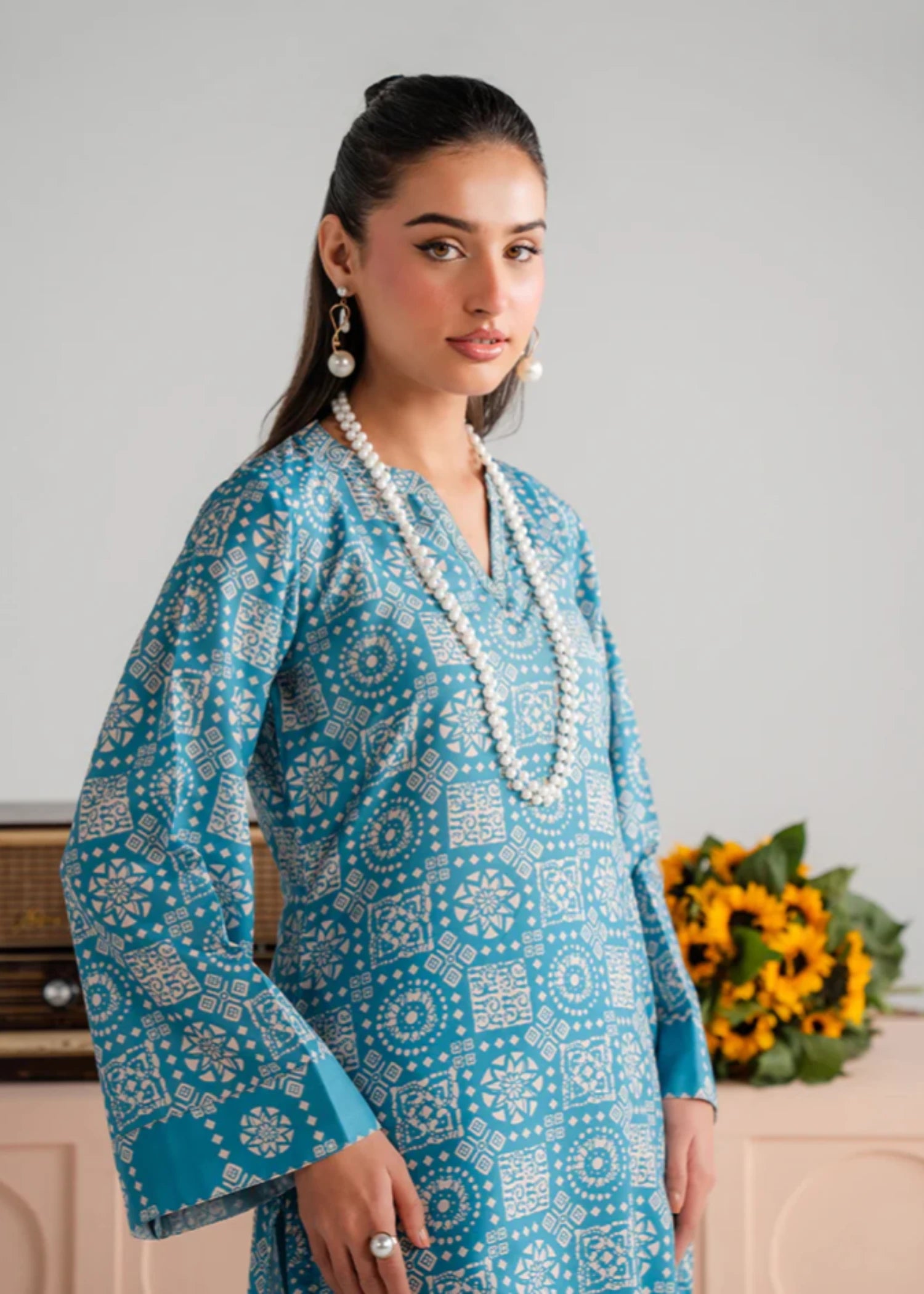 poly lawn Kurta Set in Sky blue