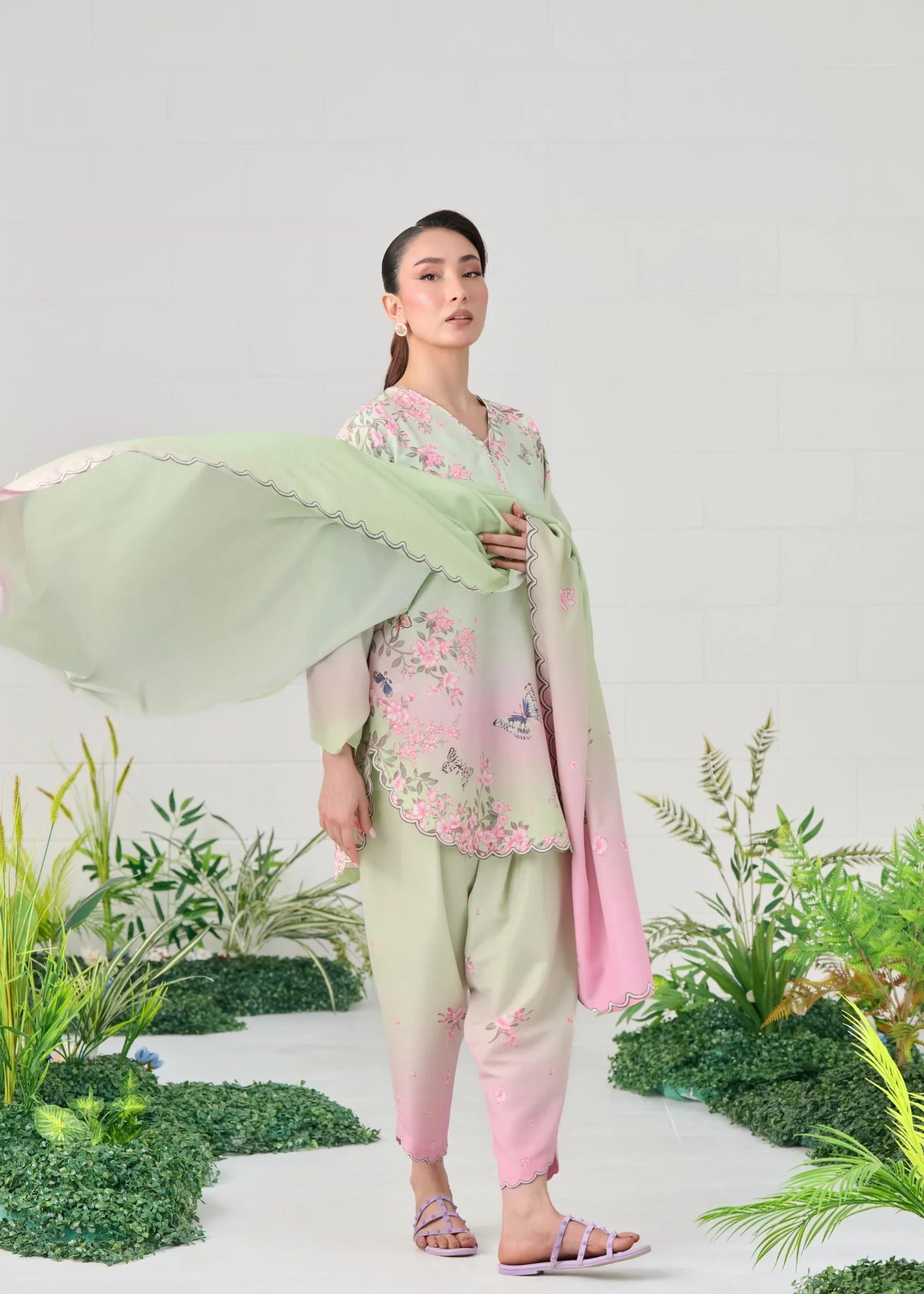 raw silk Co Ord Sets in Mint green, pink