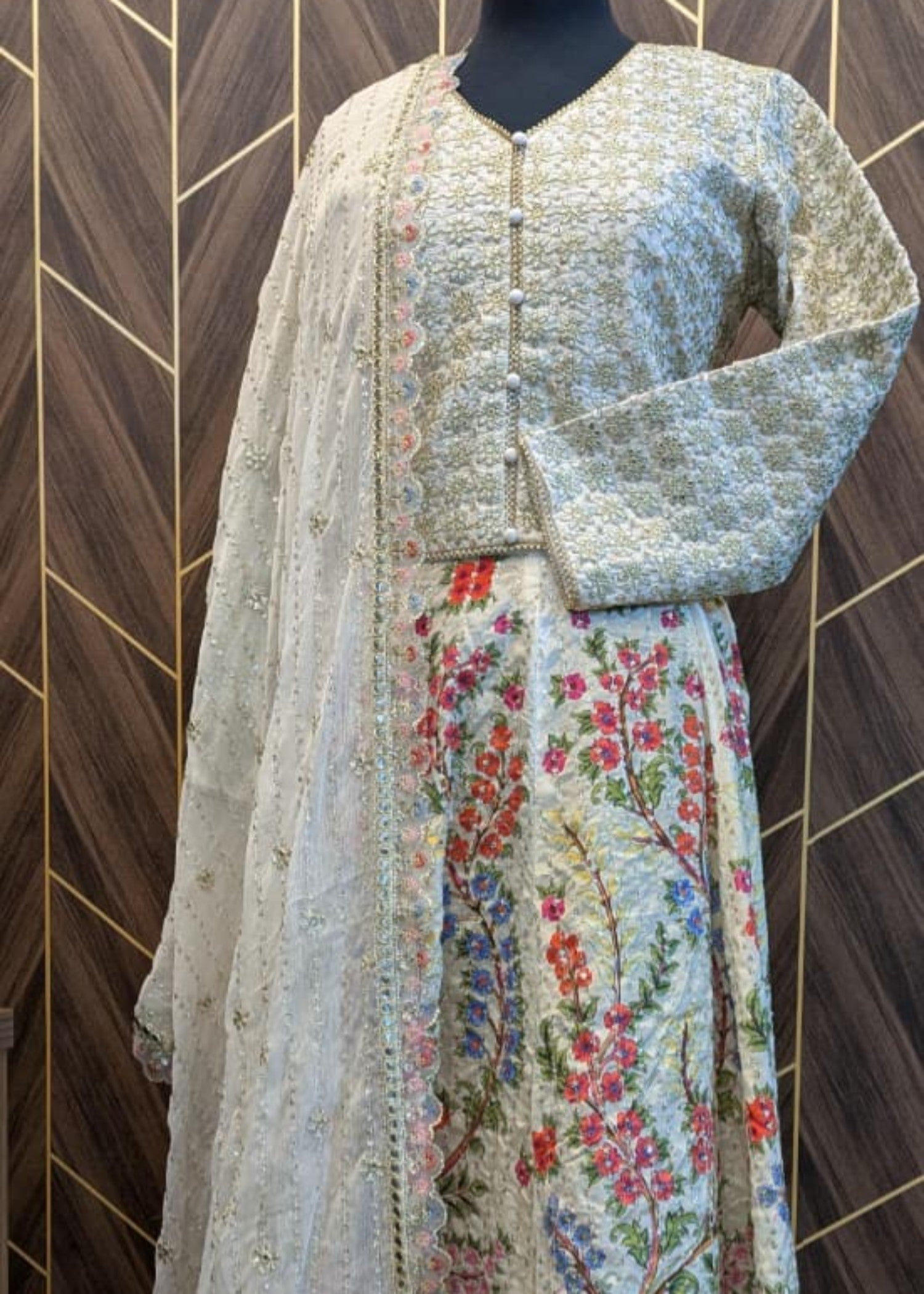 raw silk Lehenga in Off-white