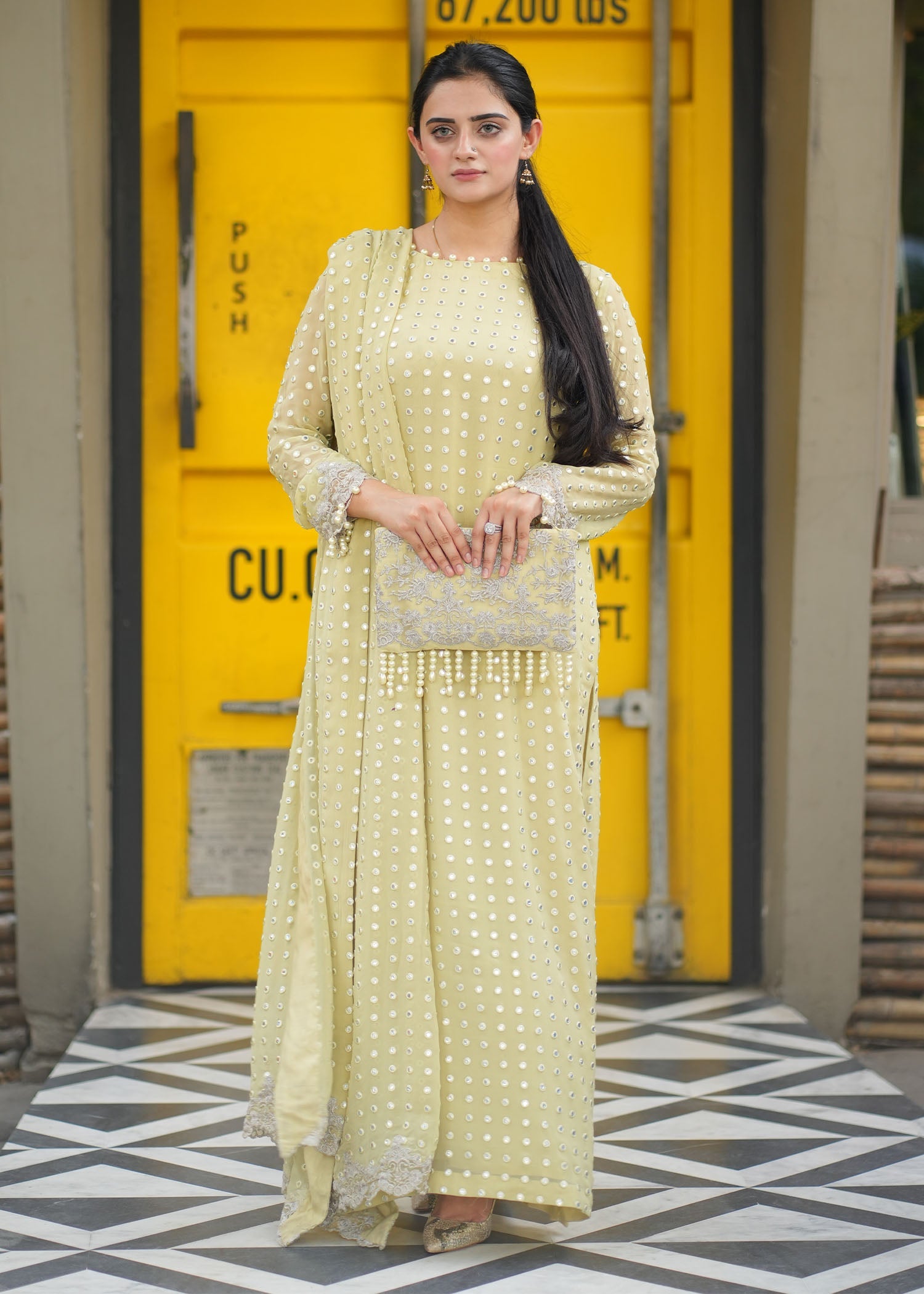 chikankari cotton Kurta Set in Key lime