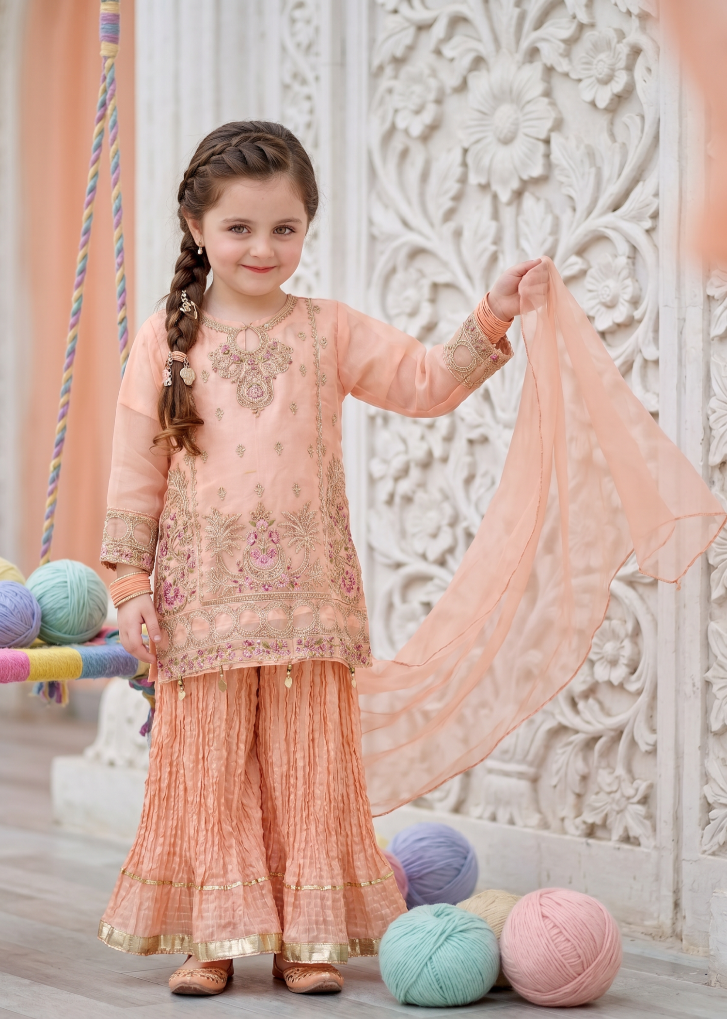 organza Sharara in Peach orange