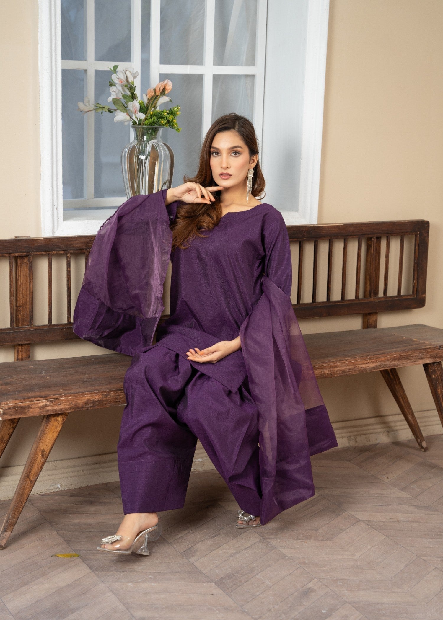 raw silk Kurta Set in Plum