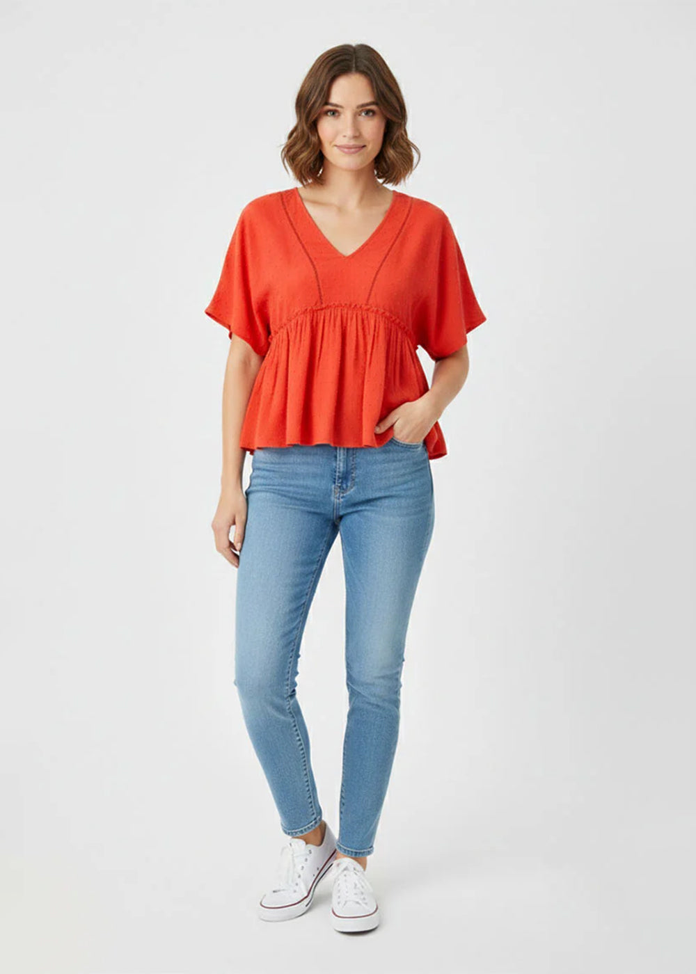 polyester Top in Chili red