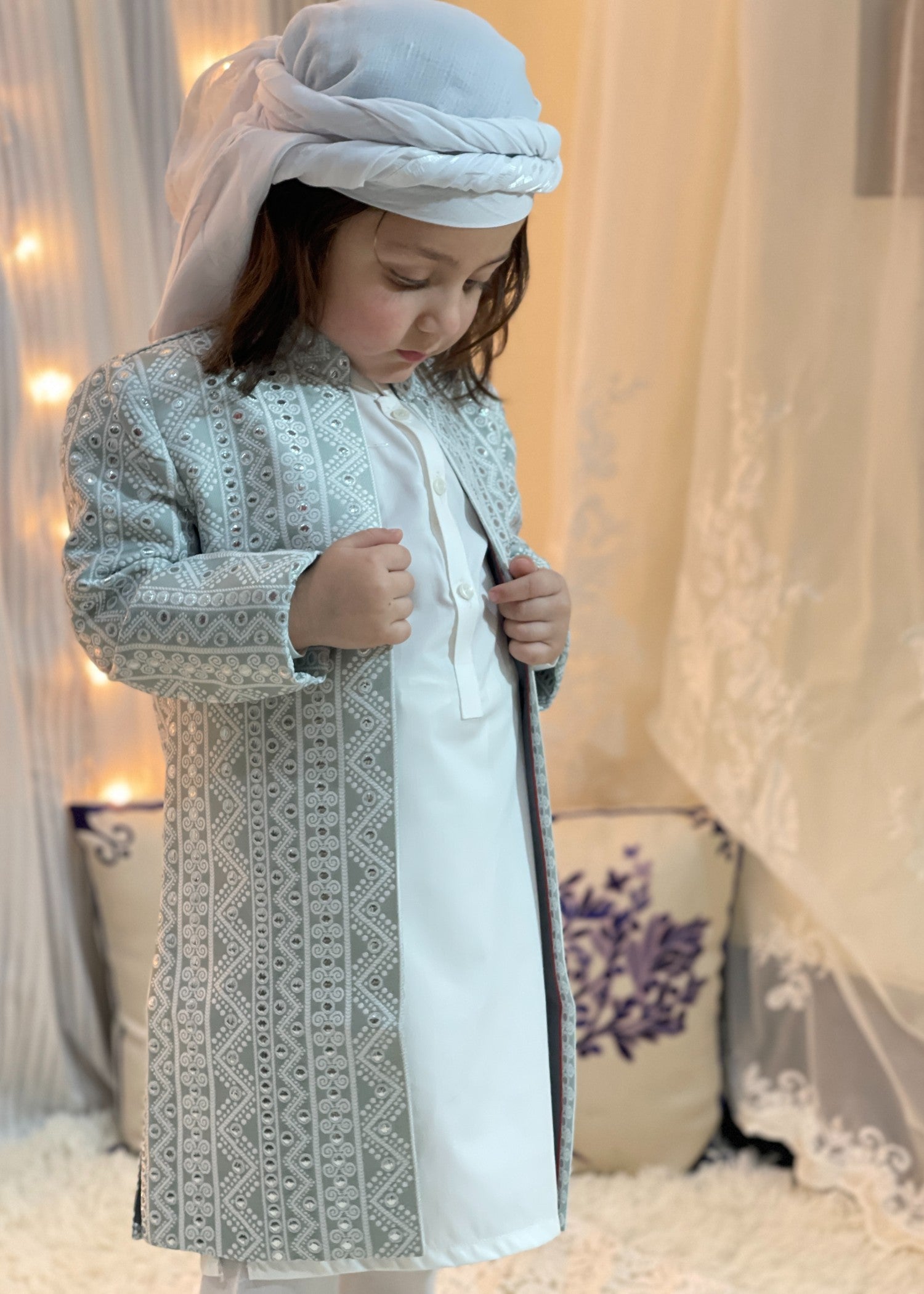 jamawar Sherwani in Grey