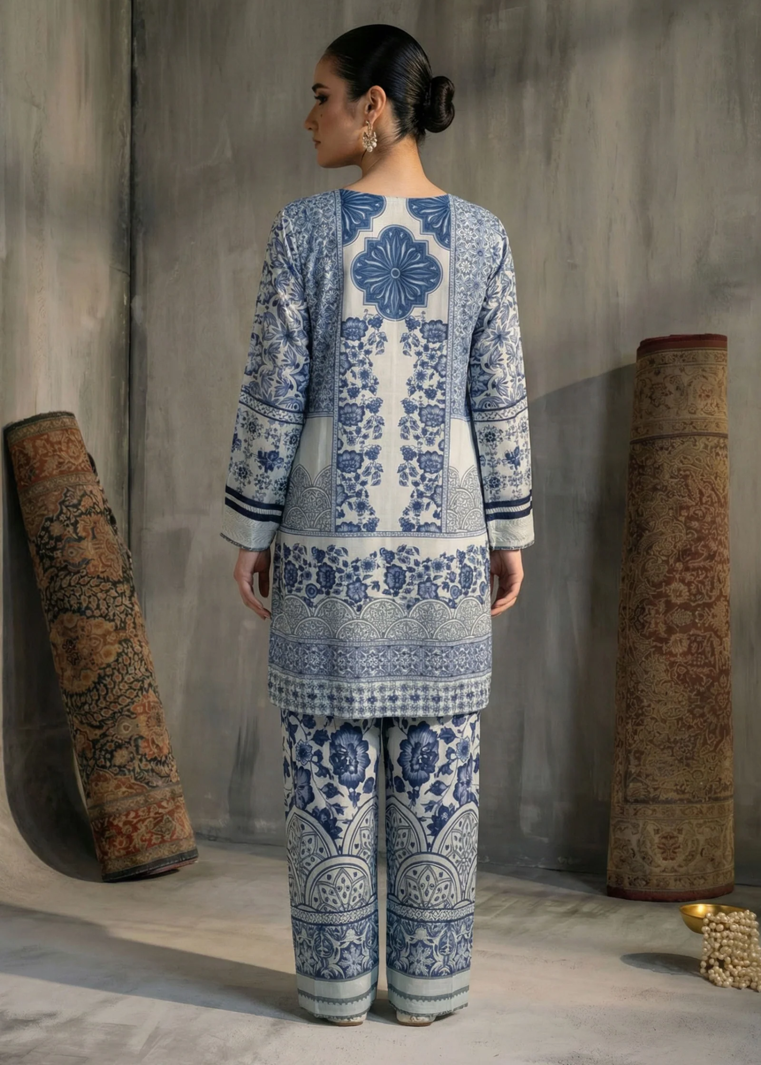 crepe Co Ord Sets in Sapphire blue, snow