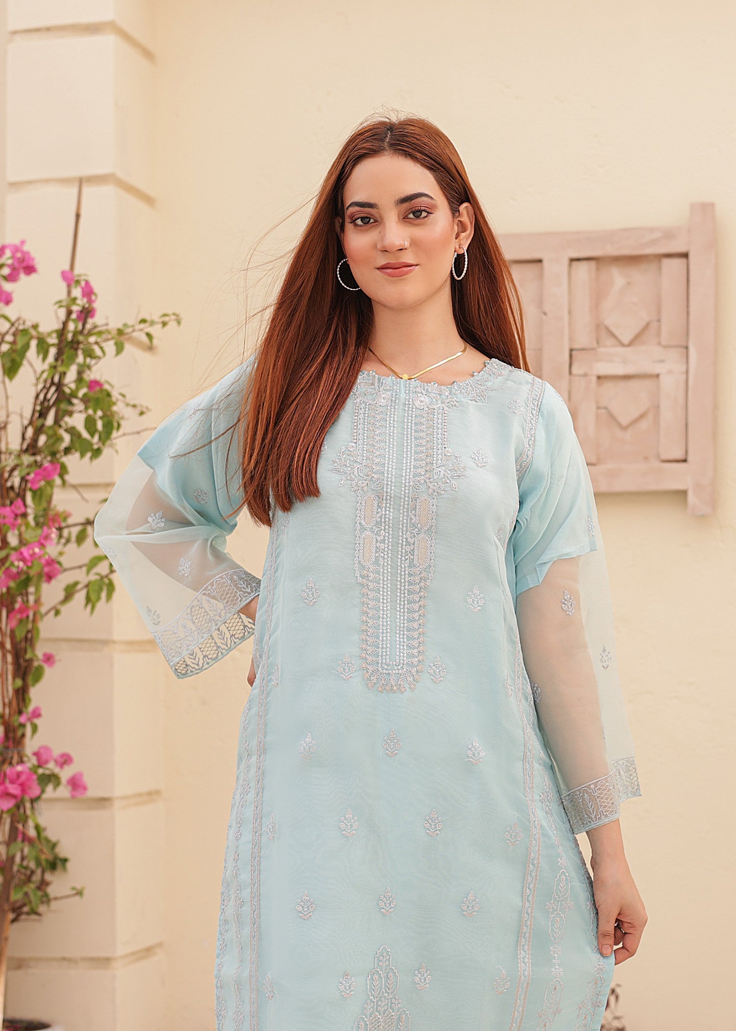 organza Kurta Set in Sky blue