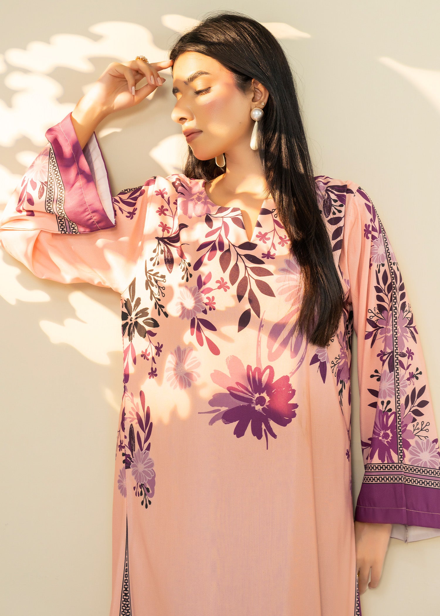 lawn Kaftan in Peach pink