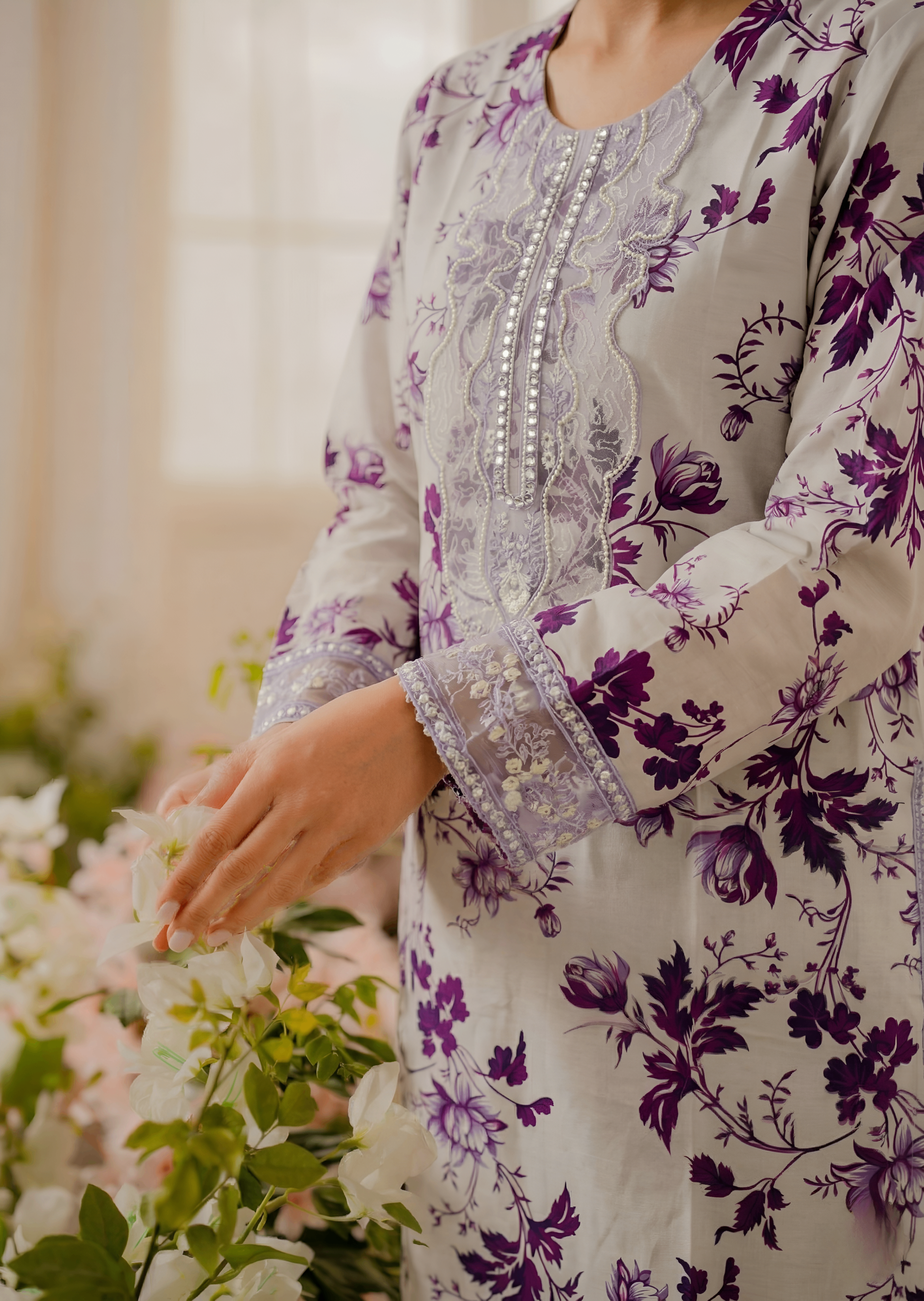 linen Kurta Set in Purple ash