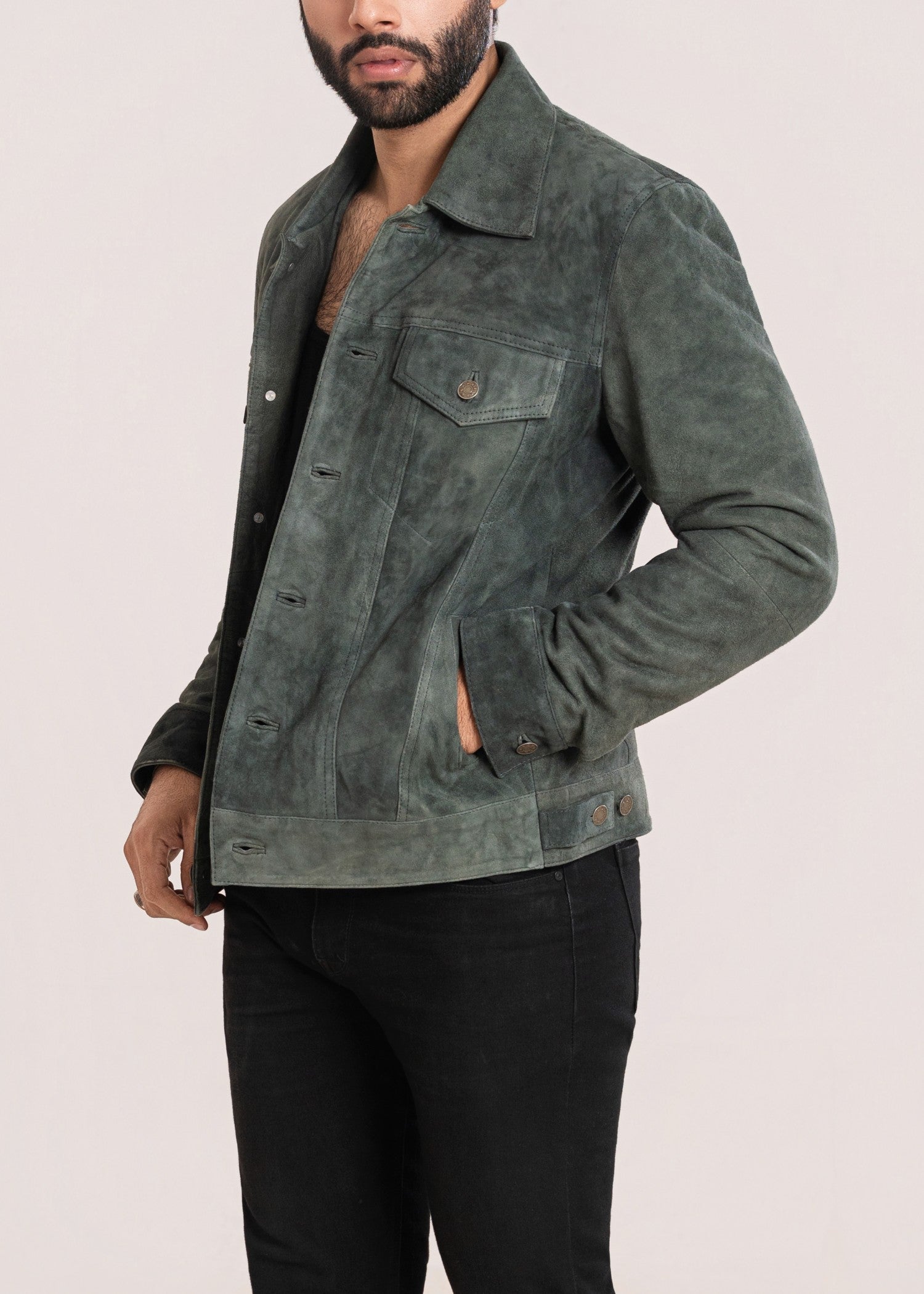 suede leather Jacket in Green