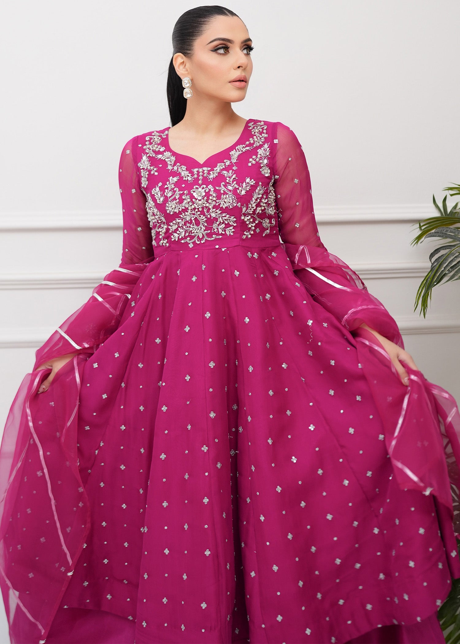 chiffon Lehenga in Bubblegum pink
