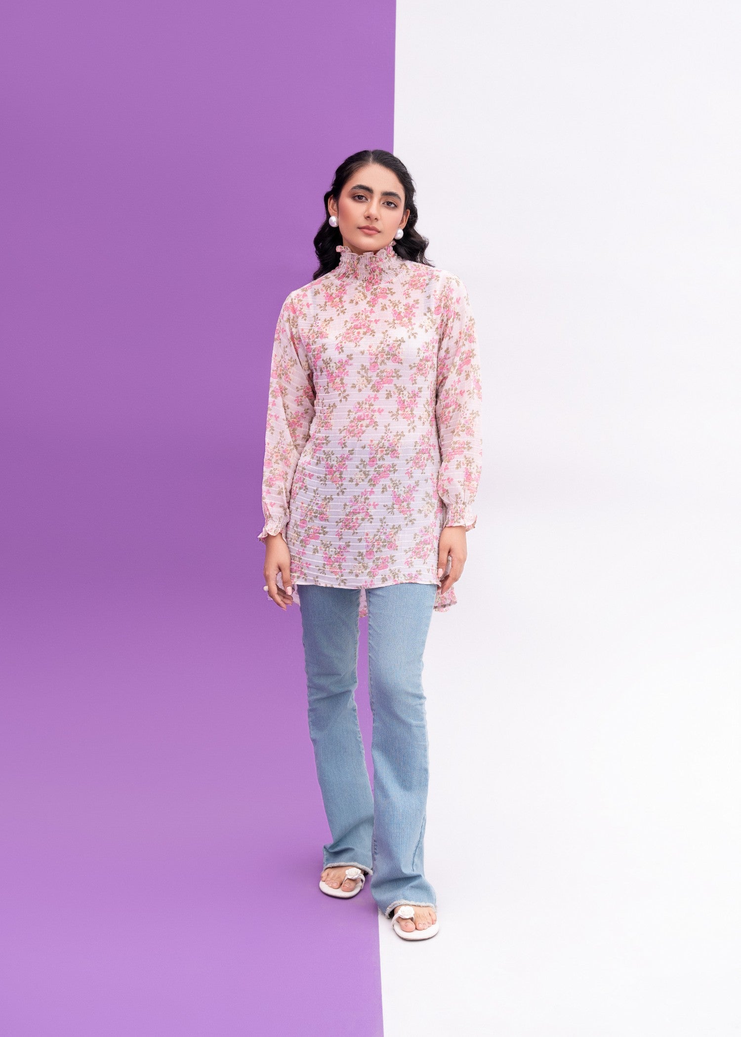 bemberg georgette chiffon Top in Pastel pink