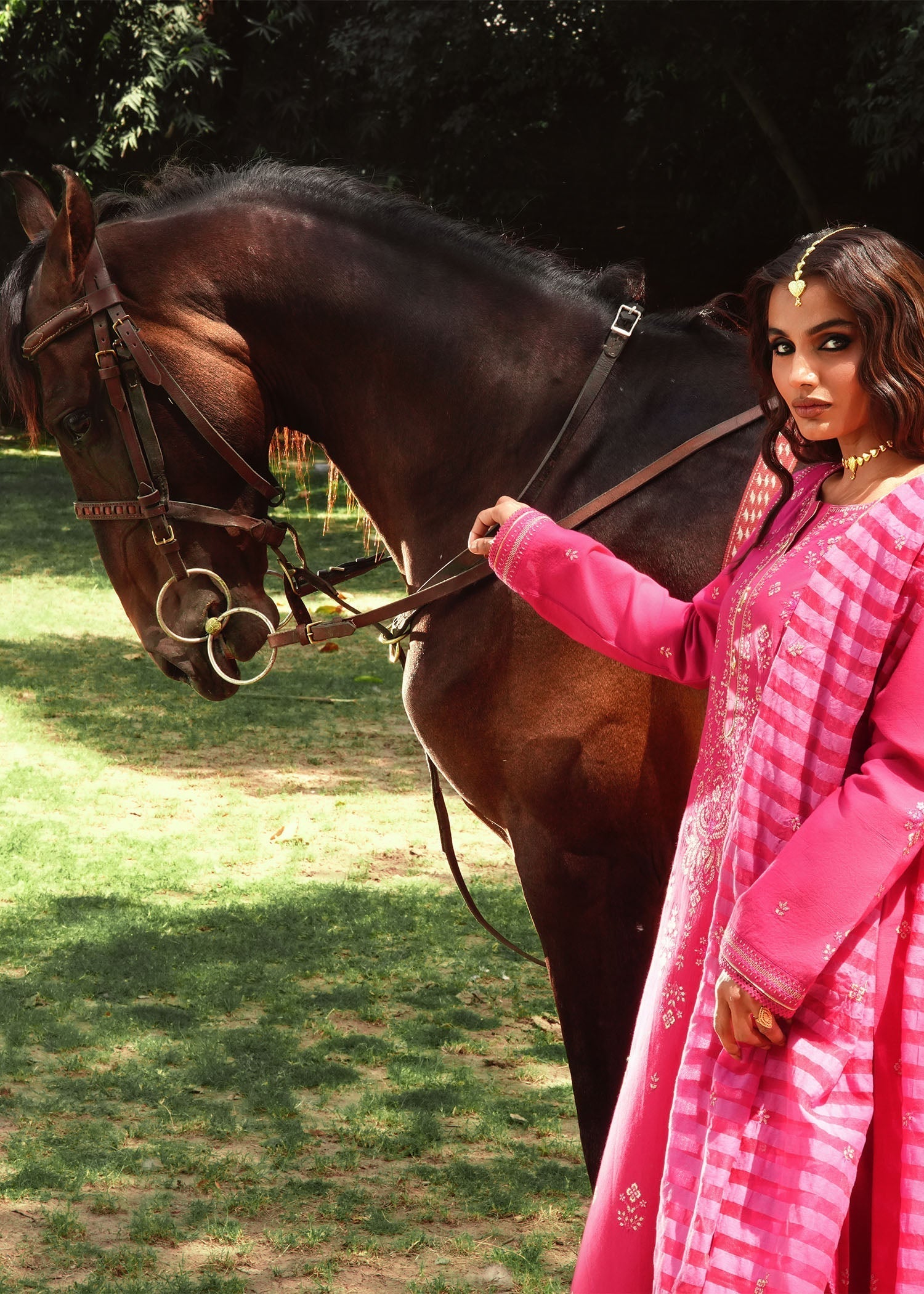 lawn Kurta Set in Fuchsia