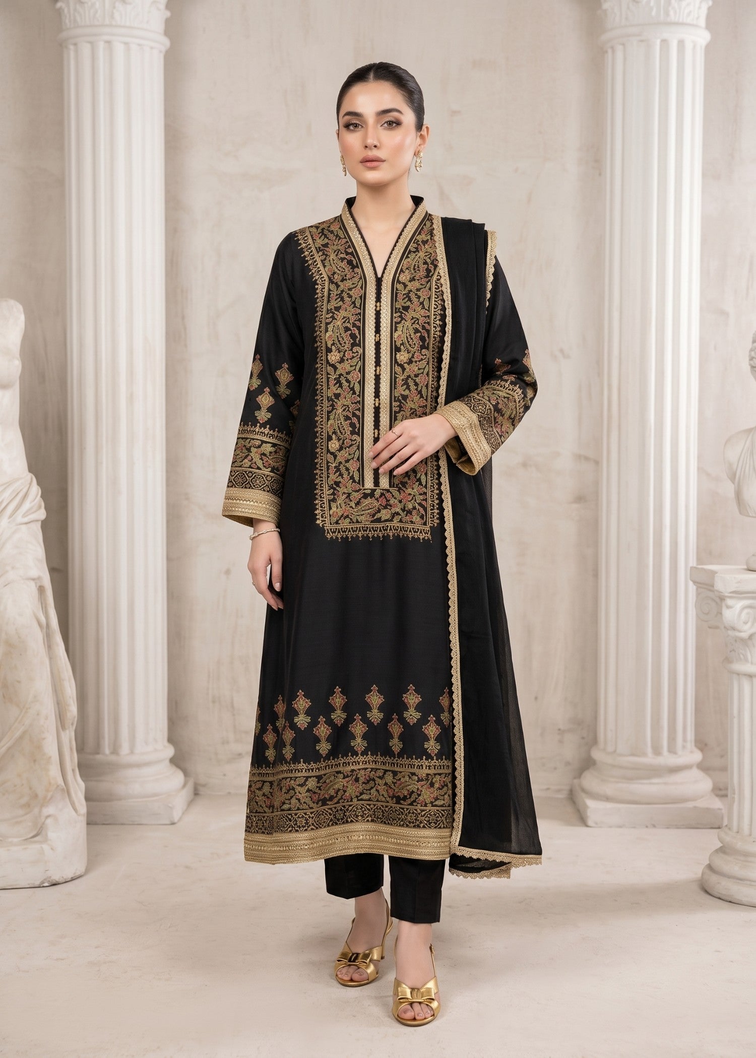 pk raw silk Anarkali in Black