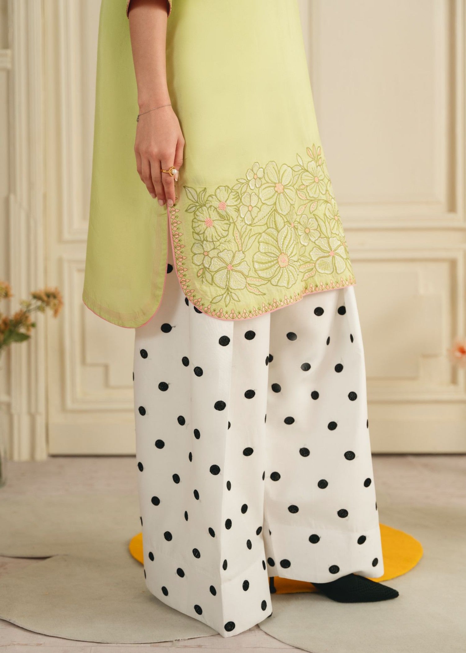 cotton Kurta Set in Lime green