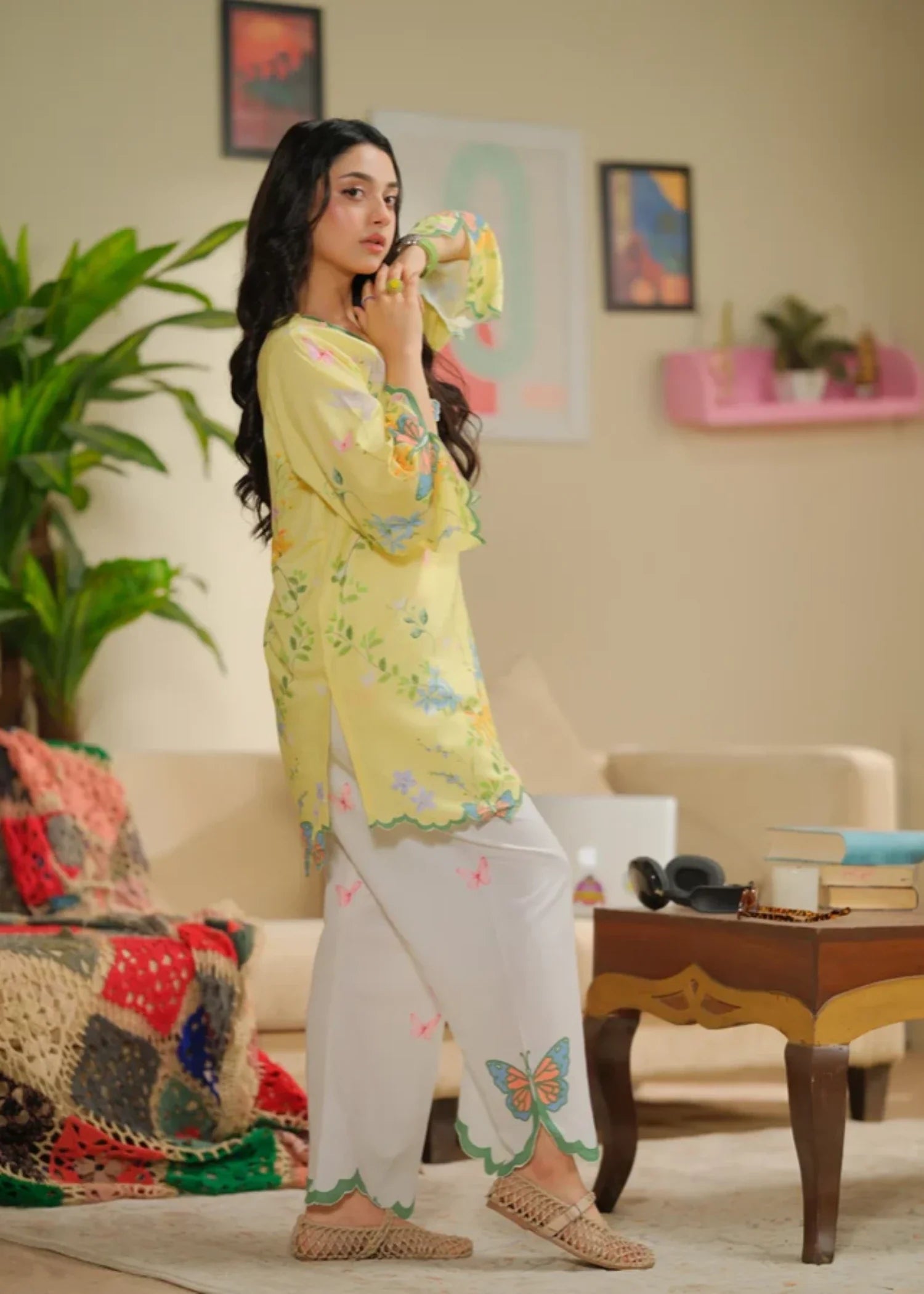 cambric Kurta Set in Yellow