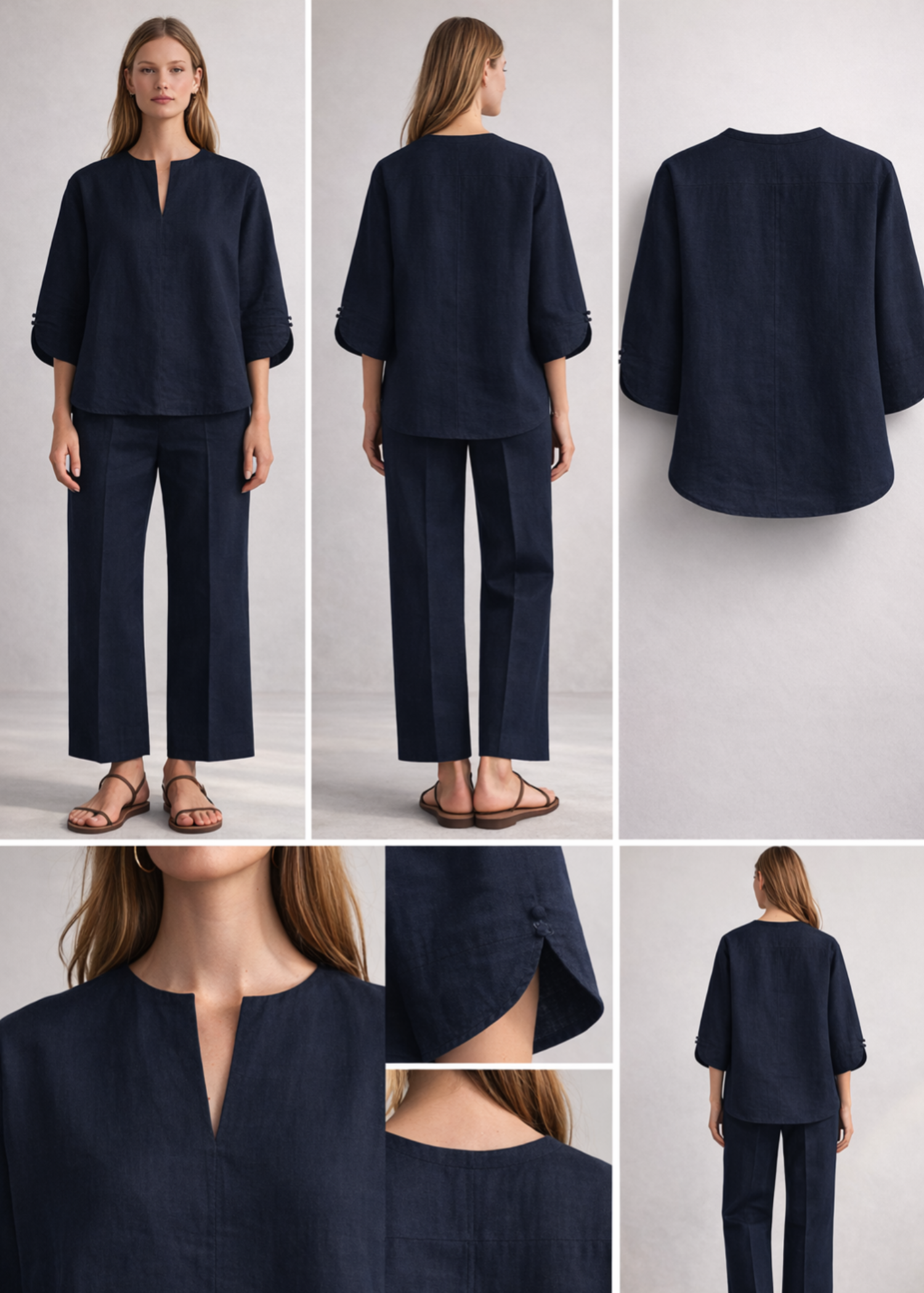 cotton linen Top in Navy blue