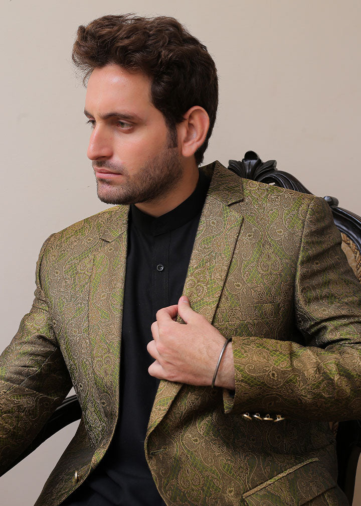 banarsi silk Prince Coat in Green
