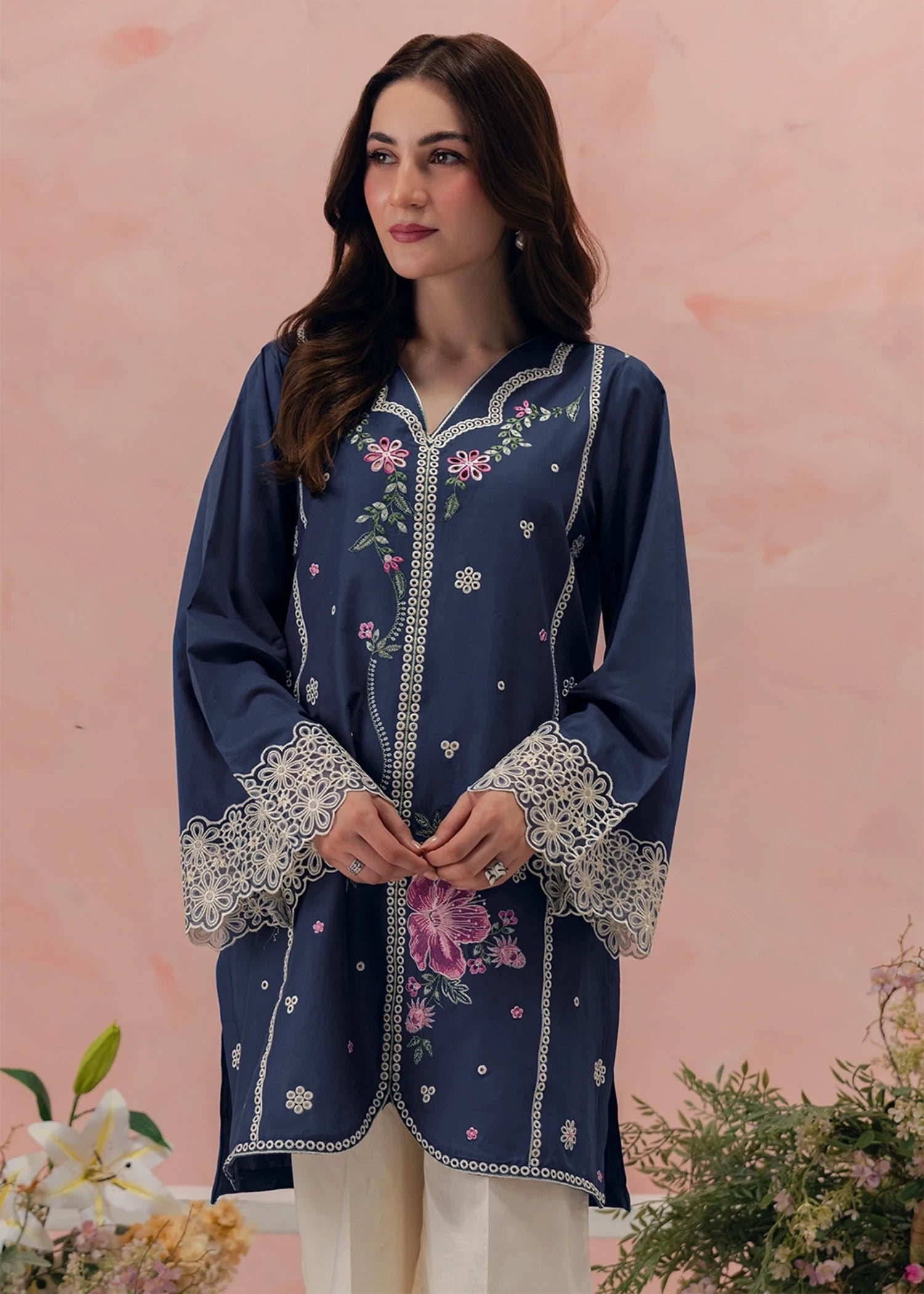 lawn cotton Kurta Set in Blue