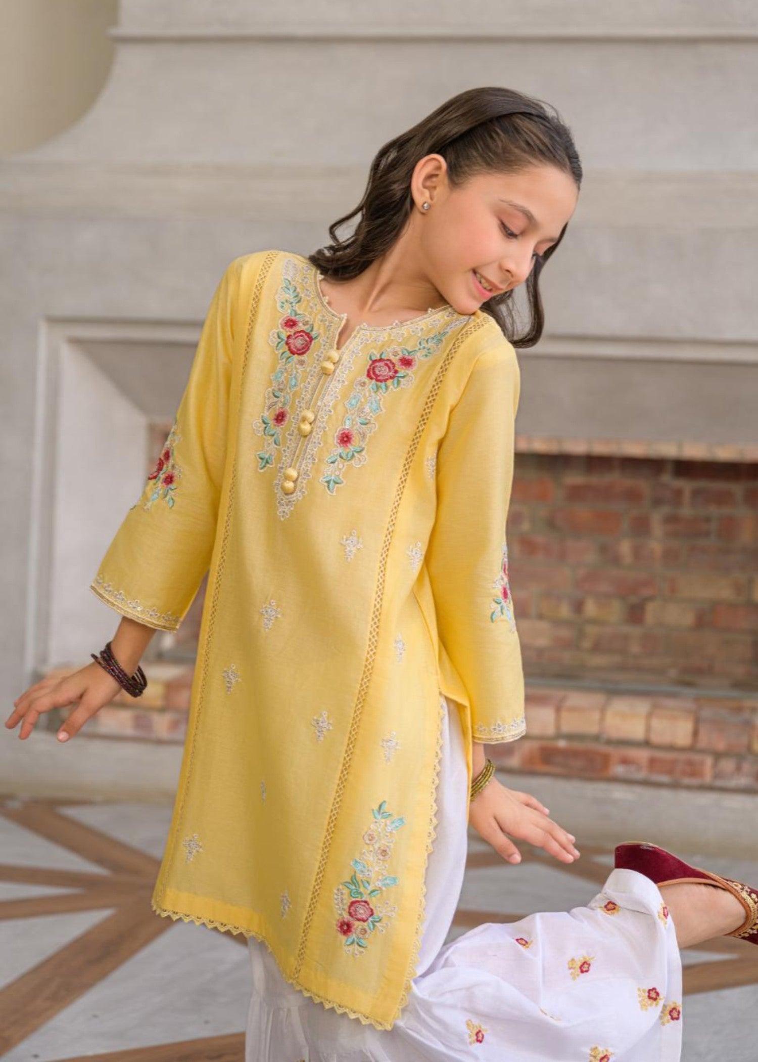lawn Gharara in Lemon