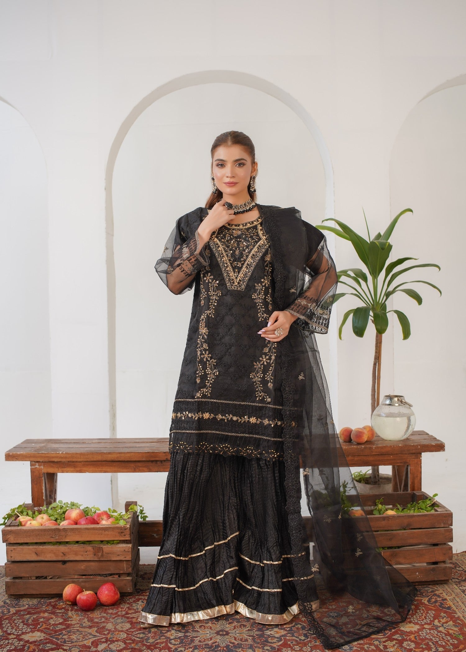 organza Sharara in Black