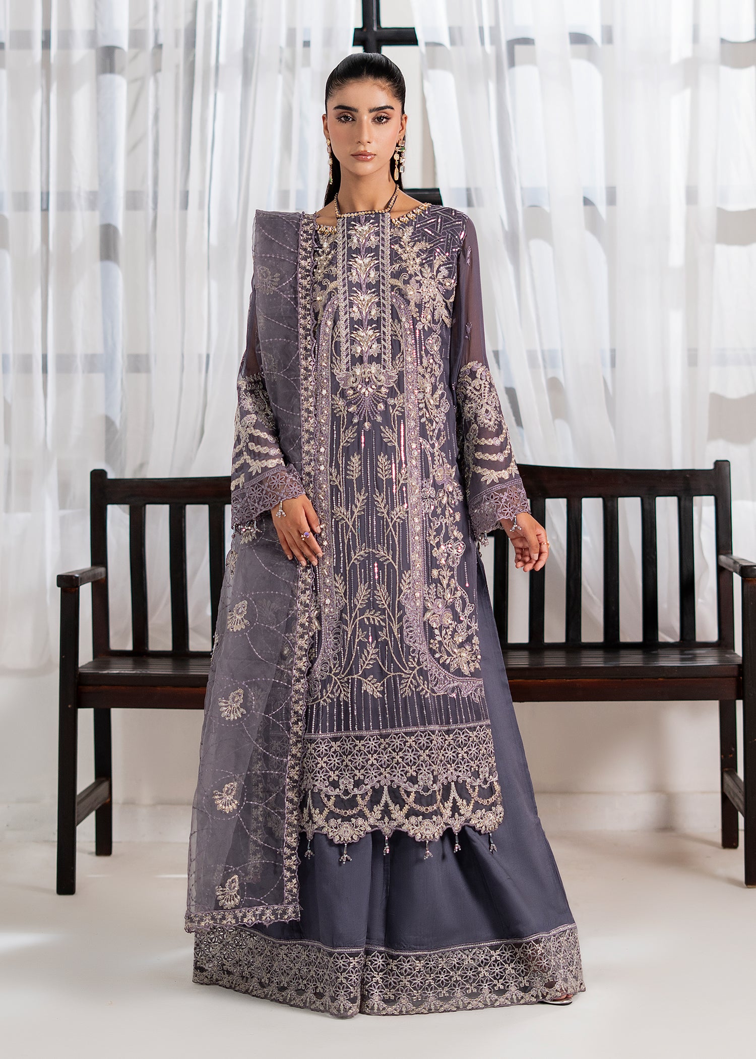 chiffon Sharara in Slate grey