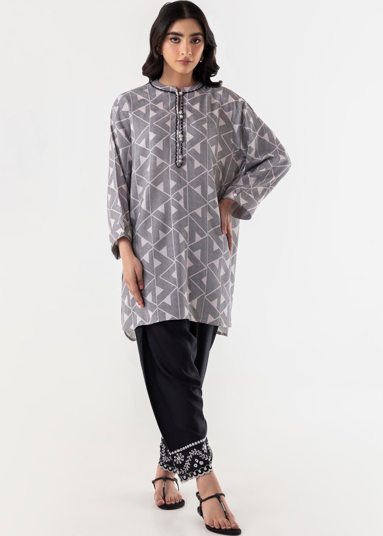 linen Kurti in Grey